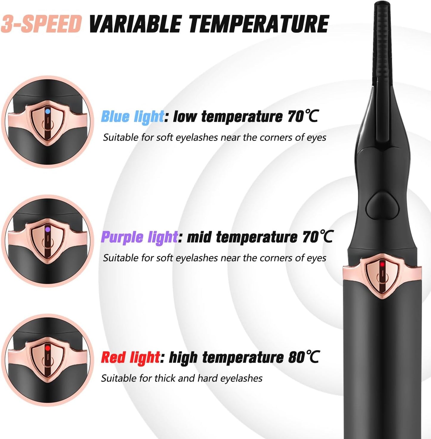 Heated Eyelash Curler, Portable Eyelash Curler Eyelash, Mini Electric Eyelash Curler Rechargeable, Quick Curling Long-Lasting, Makeup Tools Gift for Women Girls (Black)