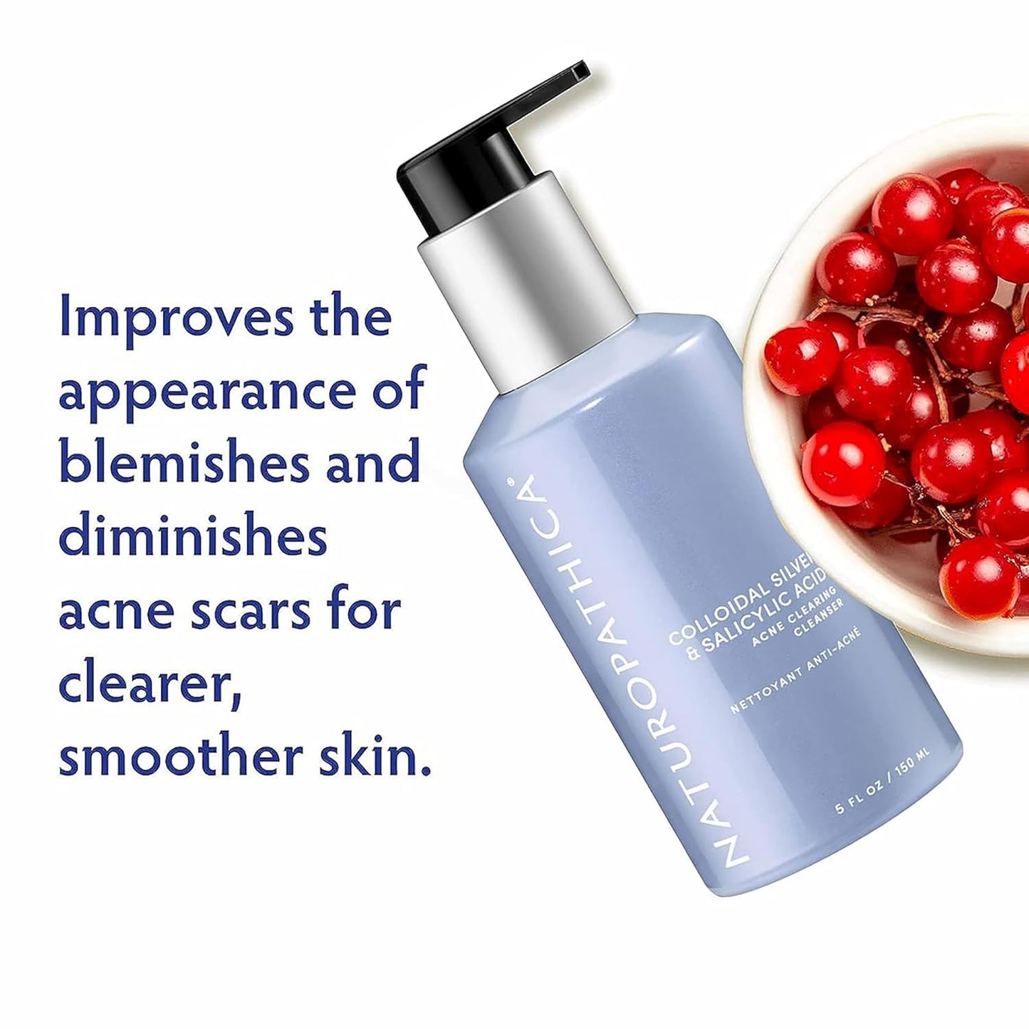 Naturopathica Colloidal Silver and Salicylic Acid Acne Clearing Cleanser, Reduce Blemishes and Acne Scars, Clarifying Face Wash for Men and Women, 5 fl oz