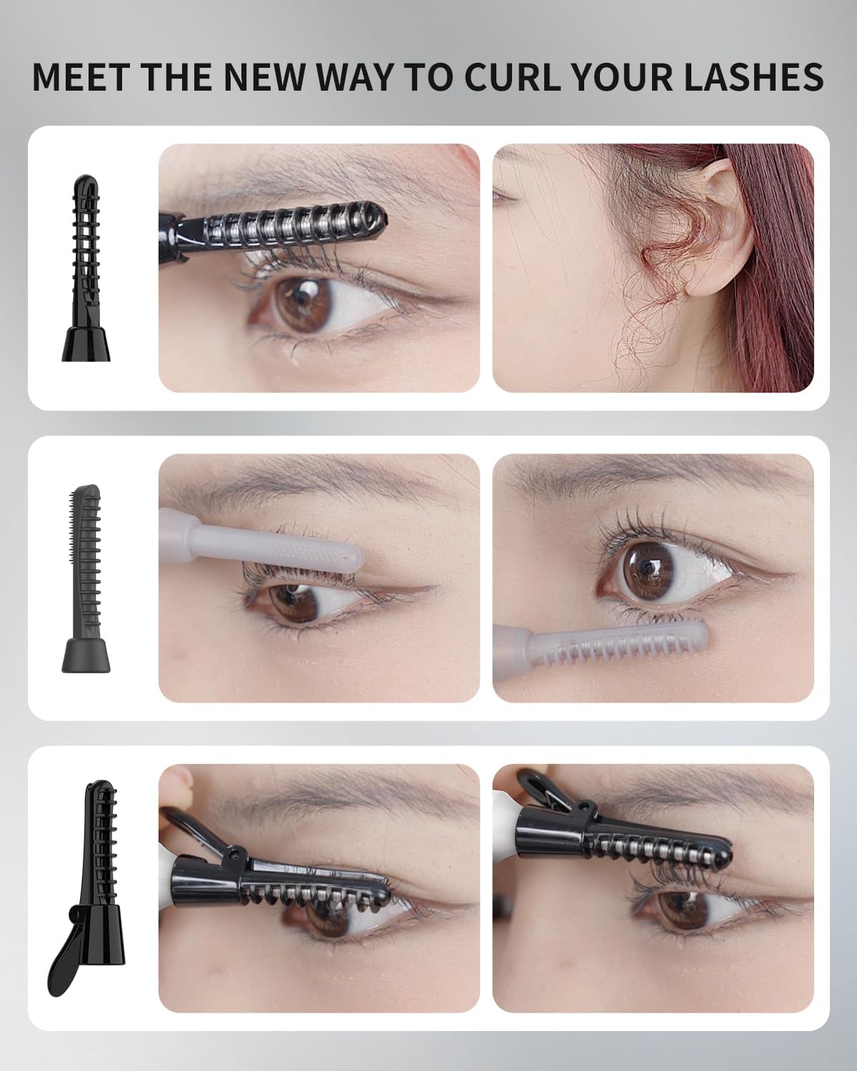 COPPA Electric Lash Curler, LP-1 Lipstick Type 3-in-1 Heated Eyelash Curler with 3 Brush Heads 3 Curling Modes and 3 Temp & 5s Quick Heat-up, Perfect for Beginners and Makeup Pros, White