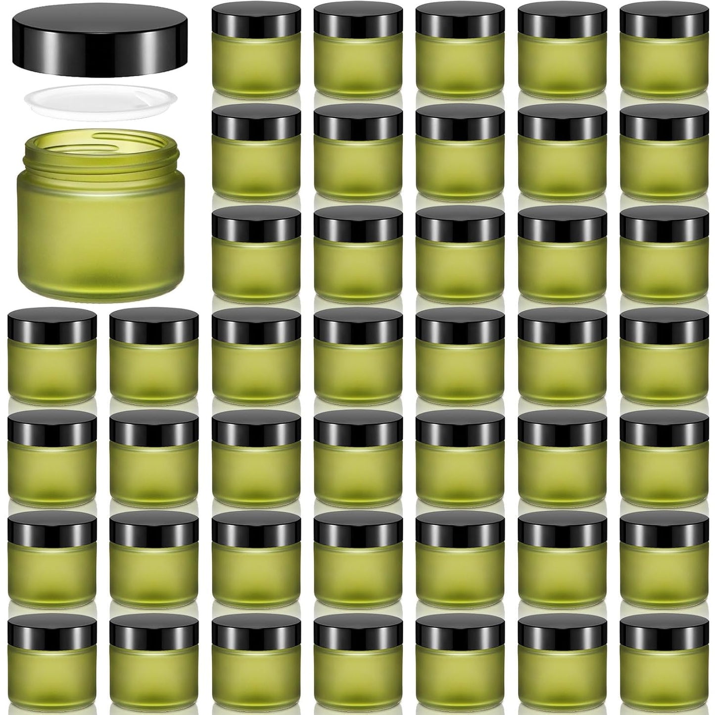 Domensi 72 Pcs 2 oz Glass Jars with Lids Travel Size Round Leakproof Empty Cosmetic Jars with Inner Liners Lid for Storing Makeup Lotions Face Cream Ointments Candle DIY Making (Pea Green)