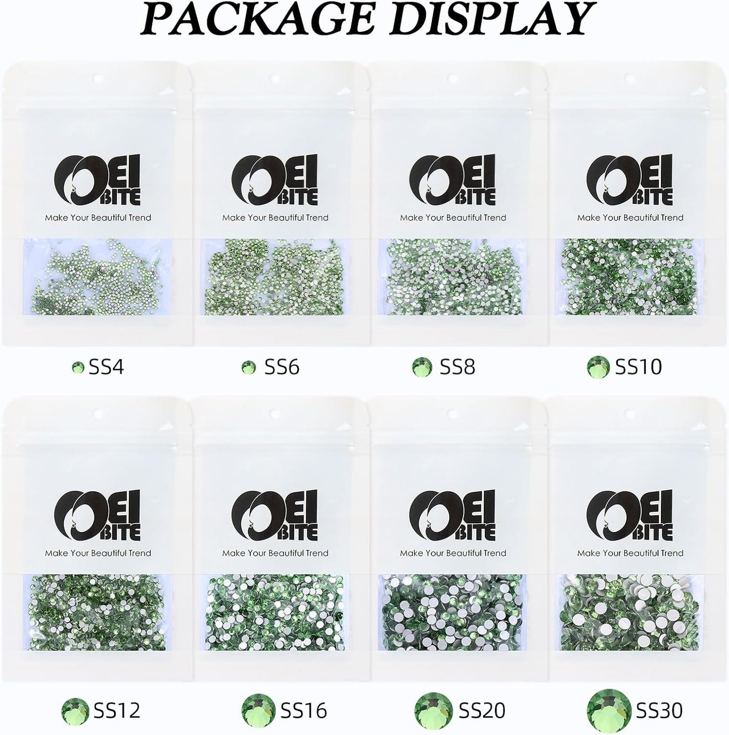 Light Green Flatback Rhinestones, Glass Rhinestones for Nail Art and Craft, Glue Fix, Loose Crystal Gemstones(Lt.Green, SS30, 288pcs, 6.4-6.6mm)