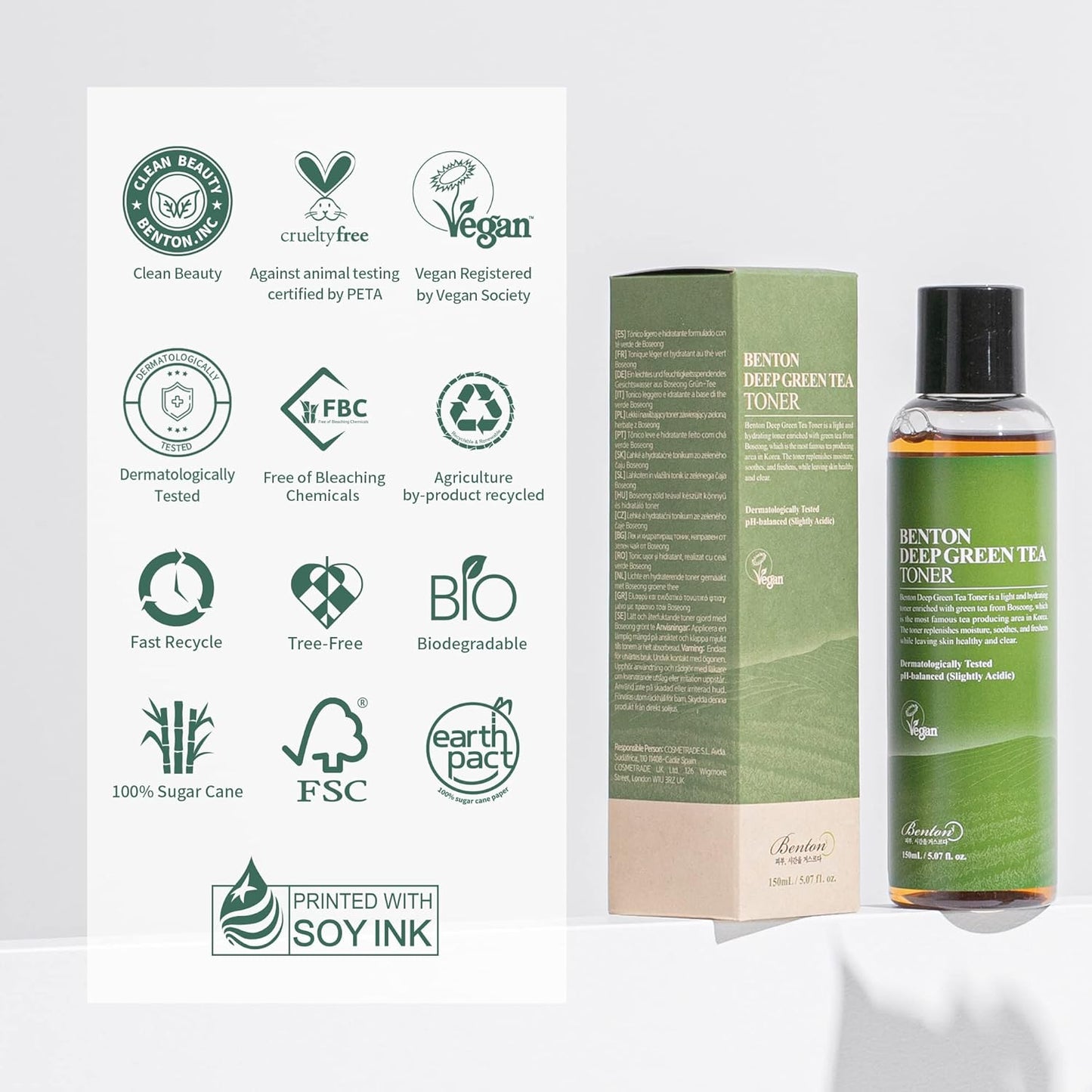 BENTON Deep Green Tea Toner - 150ml (5.07 fl.oz) for Face, Sensitive & Oily Skin