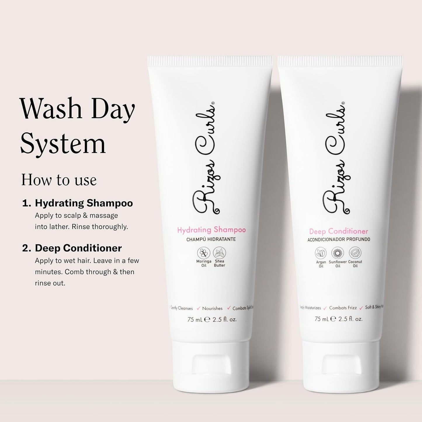 Rizos Curls Travel Wash Day Bundle, Hydrating Shampoo & Deep Conditioner Bundle, Moisturize Scalp, Gently Cleanse and Hydrate Curly Hair