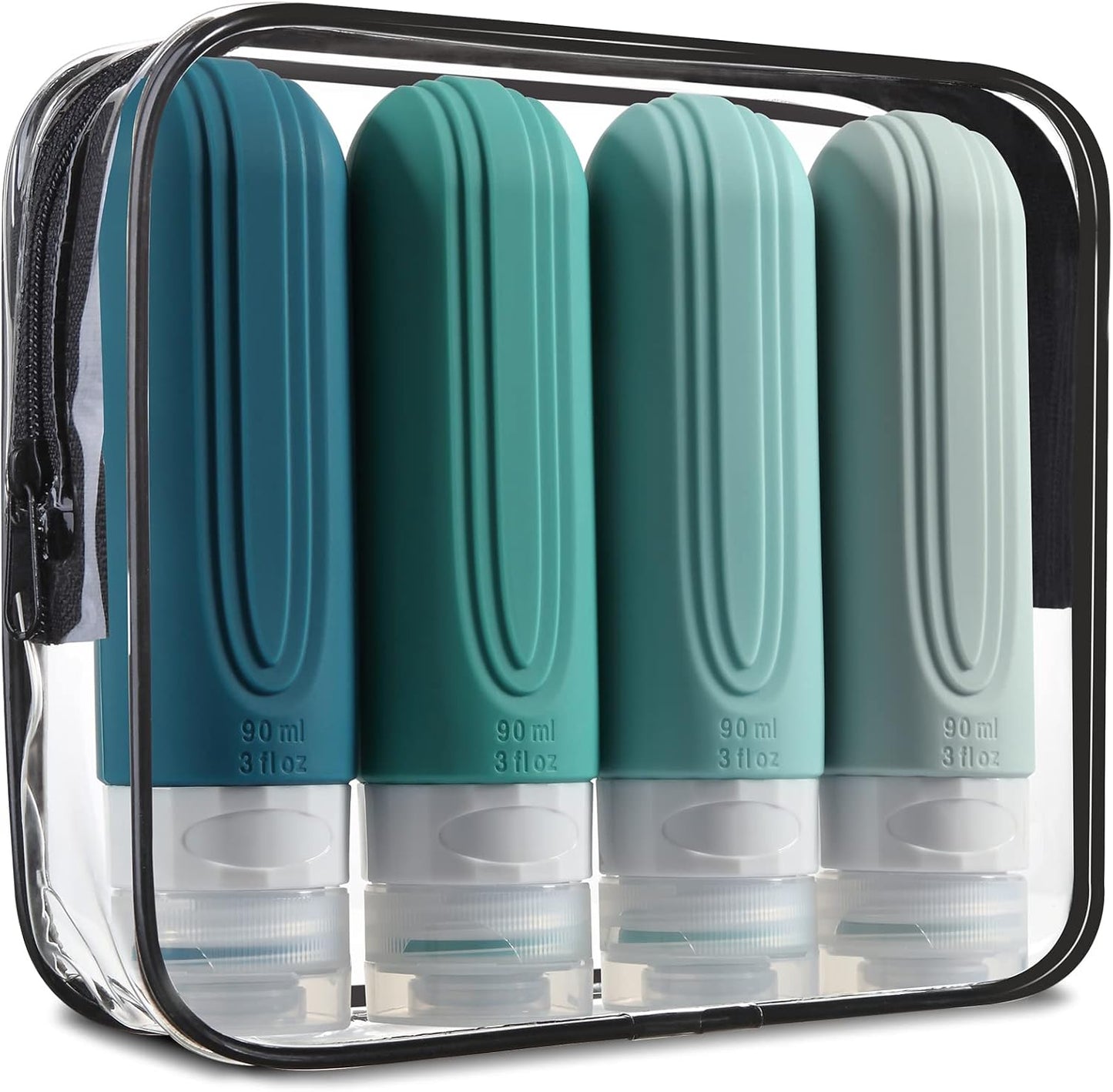 Travel Bottles for Toiletries, Tsa Approved 3oz Travel Size Containers BPA Free Leak Proof Refillable Liquid Silicone Squeezable Travel Accessories for Shampoo Conditioner Lotion (4 Pack)