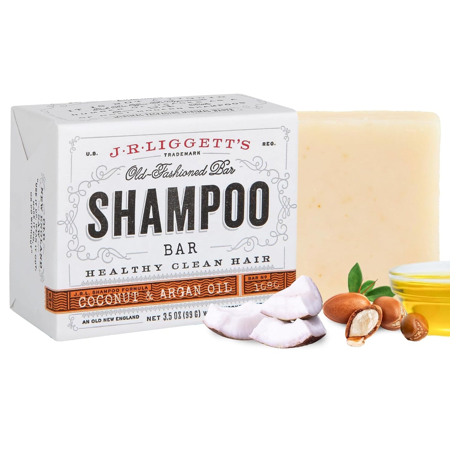 J·R·LIGGETT'S Shampoo Bar - Coconut & Argan Oil, All Natural Solid Shampoo for Hair with Olive Oil & Castor Oil, Sulfate Free, GMO Free, Restores Shine, Reduces Frizz, Manageable Hair, 3.5 oz - 1 Pack