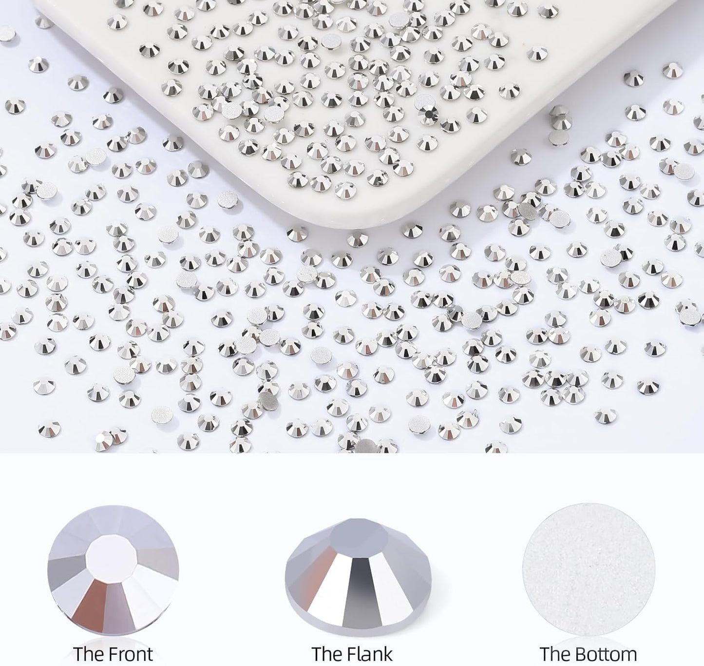 Silver Flatback Rhinestones, Glass Rhinestones for Nail Art and Craft, Glue Fix, Loose Crystal Gemstones(Silver, SS4, 2880pcs, 1.5-1.7mm)