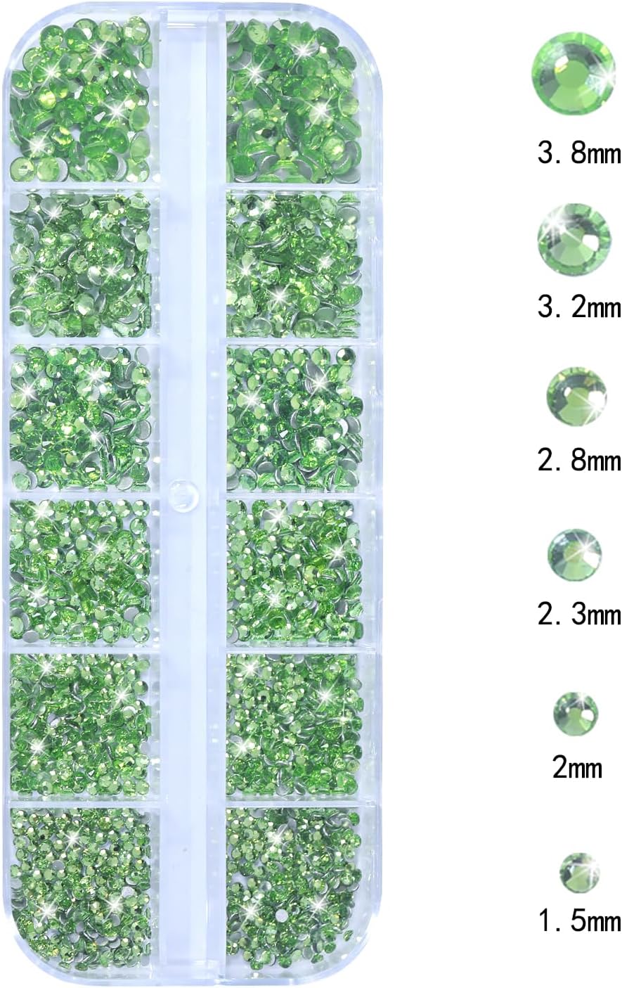 Nail Rhinestones - 3D Multi Shape Size, Flat Back, Manicure Rhinestones Charms, Crystal Light Green Gems, with Kit, for Nail Art, Bedazzling Acrylic Nails, DIY Decor