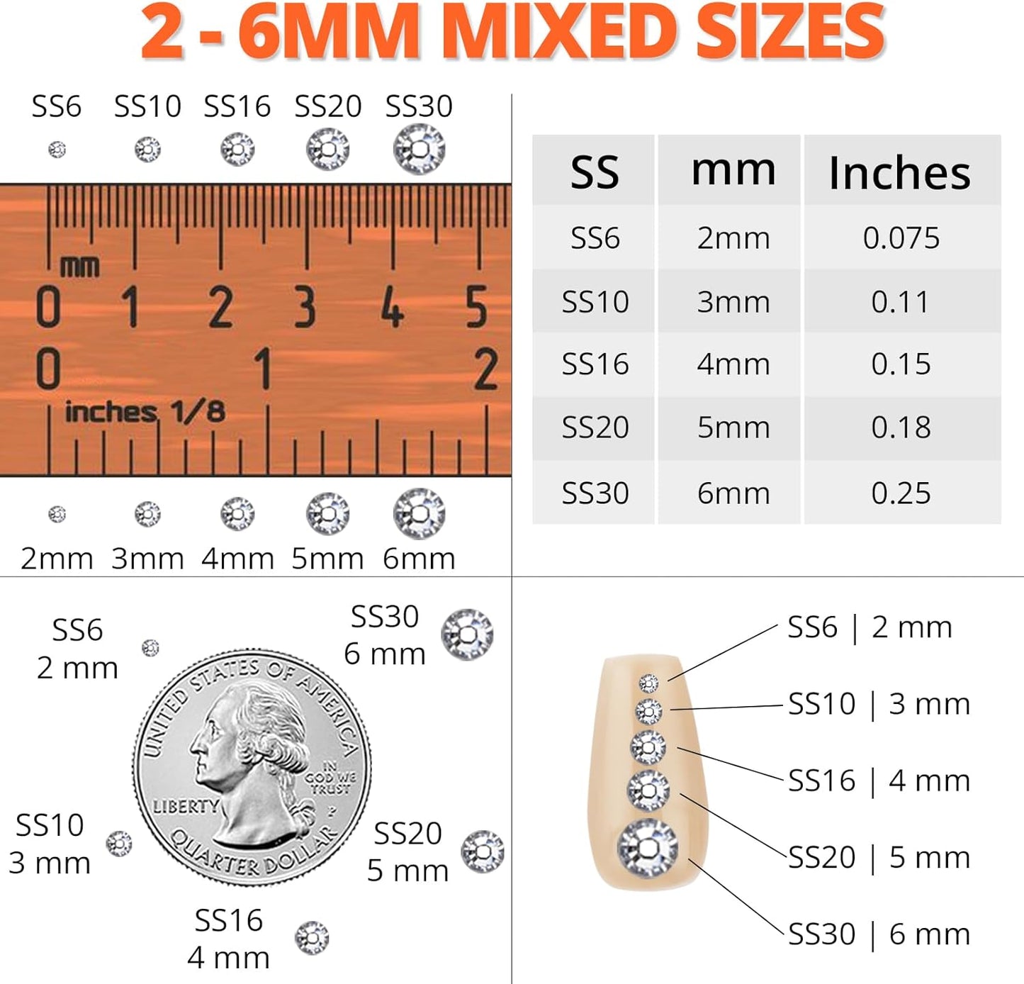 30000Pcs Resin Jelly Rhinestones Set for Crafting Bedazzling, Neon Orange AB Flatback Gems Jewels for Crafts Clothes Shoes Fabric Outfit Nails Makeup, Flat Back Crystal 2-6mm with b 7000 Glue