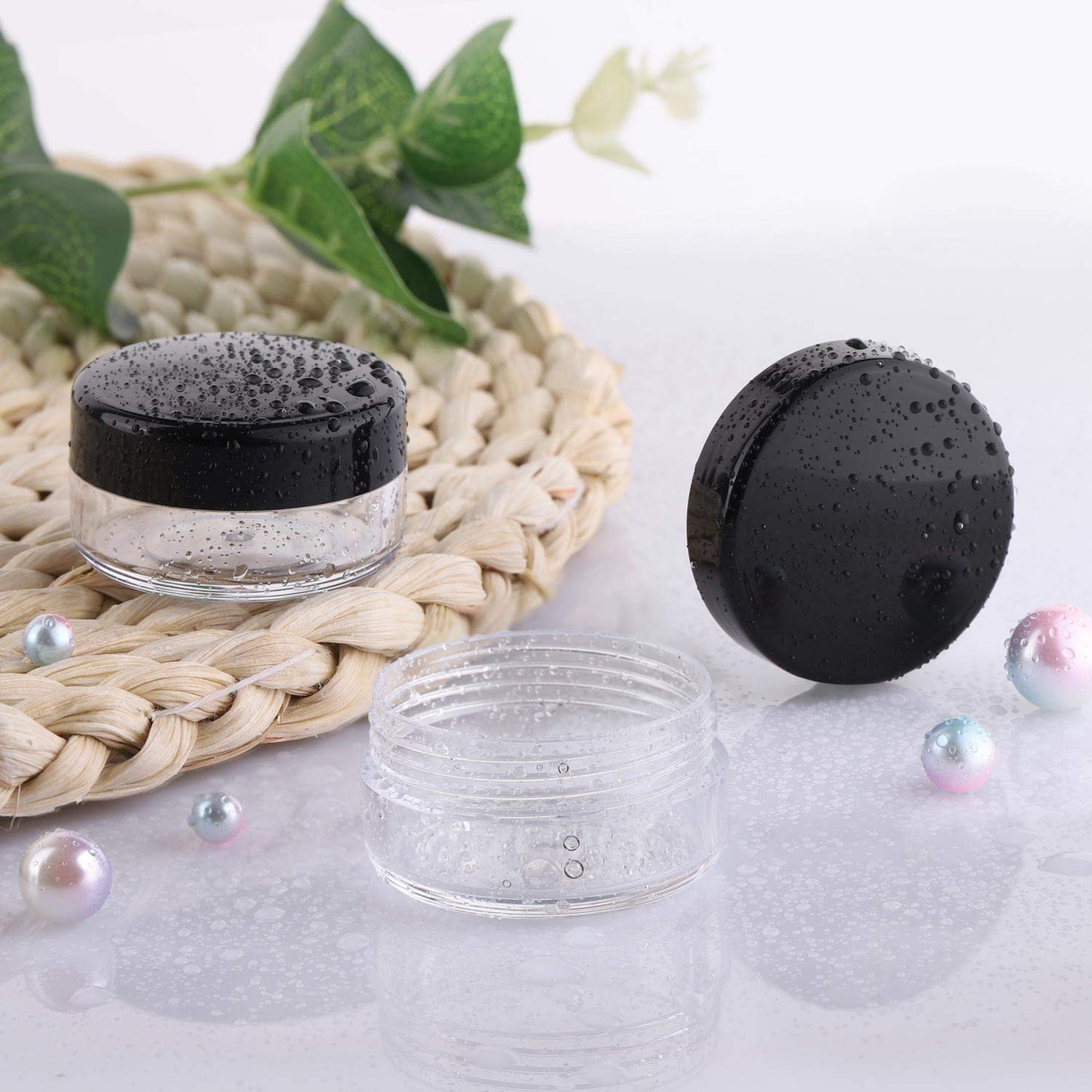 Refillable Cosmetic Sample Jars - 100 Pack 10g (0.35oz) Multi Color Small Travel Containers with Lids + 10 Mini Makeup Spatulas - BPA Free