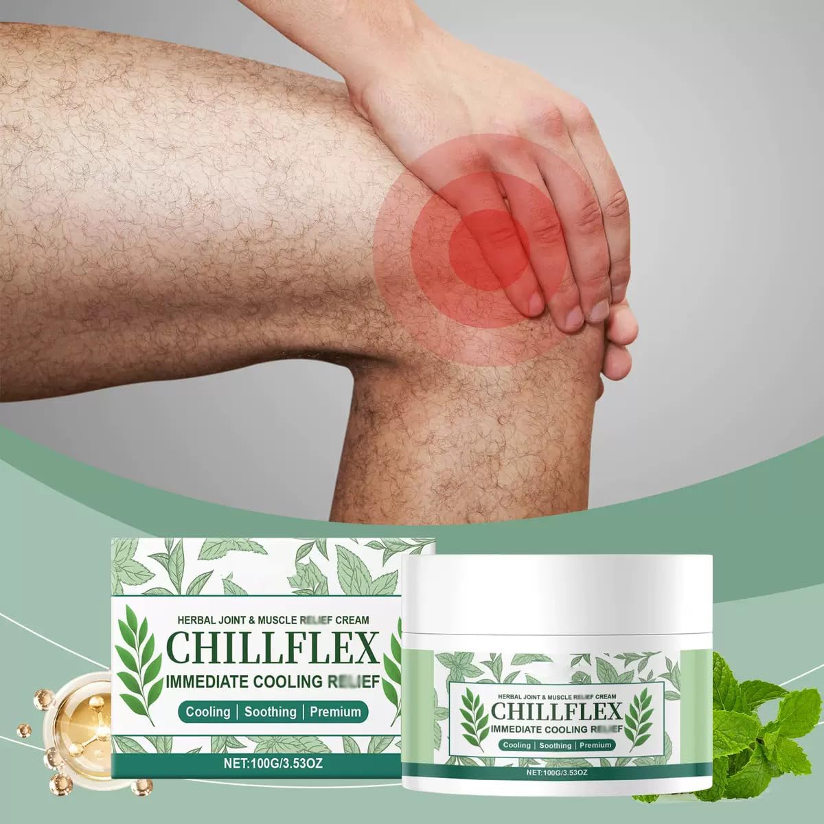 CHILLFLEX Menthol Soothing Cream, Joint Activities Throughout The Body，Instant Cooling Gel for Muscle & Joint, Back, Neck, Hands, Feet（1PCS）