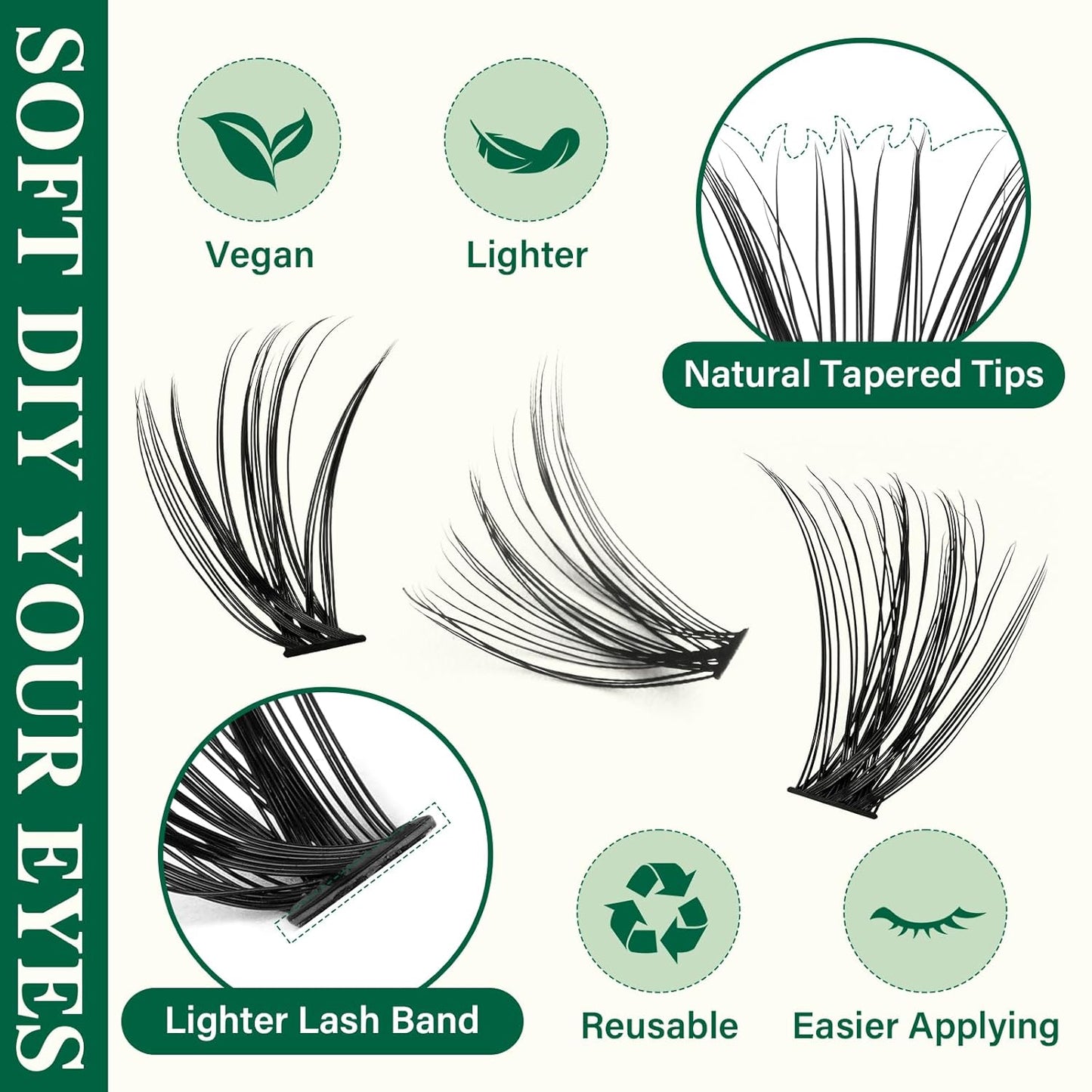 KEYYOU Lash Extension Kit DIY 300Pcs Lash Clusters Eyelash Extension Kit Lash Clusters Kit with Lash Glue Remover Applicator Easy to Use for Beginners(Kit,30D40D50D-C,8-16MIX)