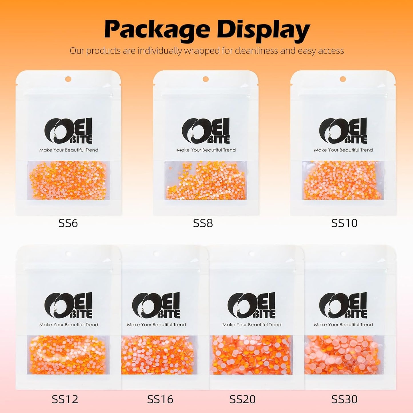 Neon Orange Flatback Rhinestones, Glass Rhinestones for Nail Art and Craft, Glue Fix, Loose Crystal Gemstones(Neon Orange, SS12, 1440pcs, 2.9-3.0mm)