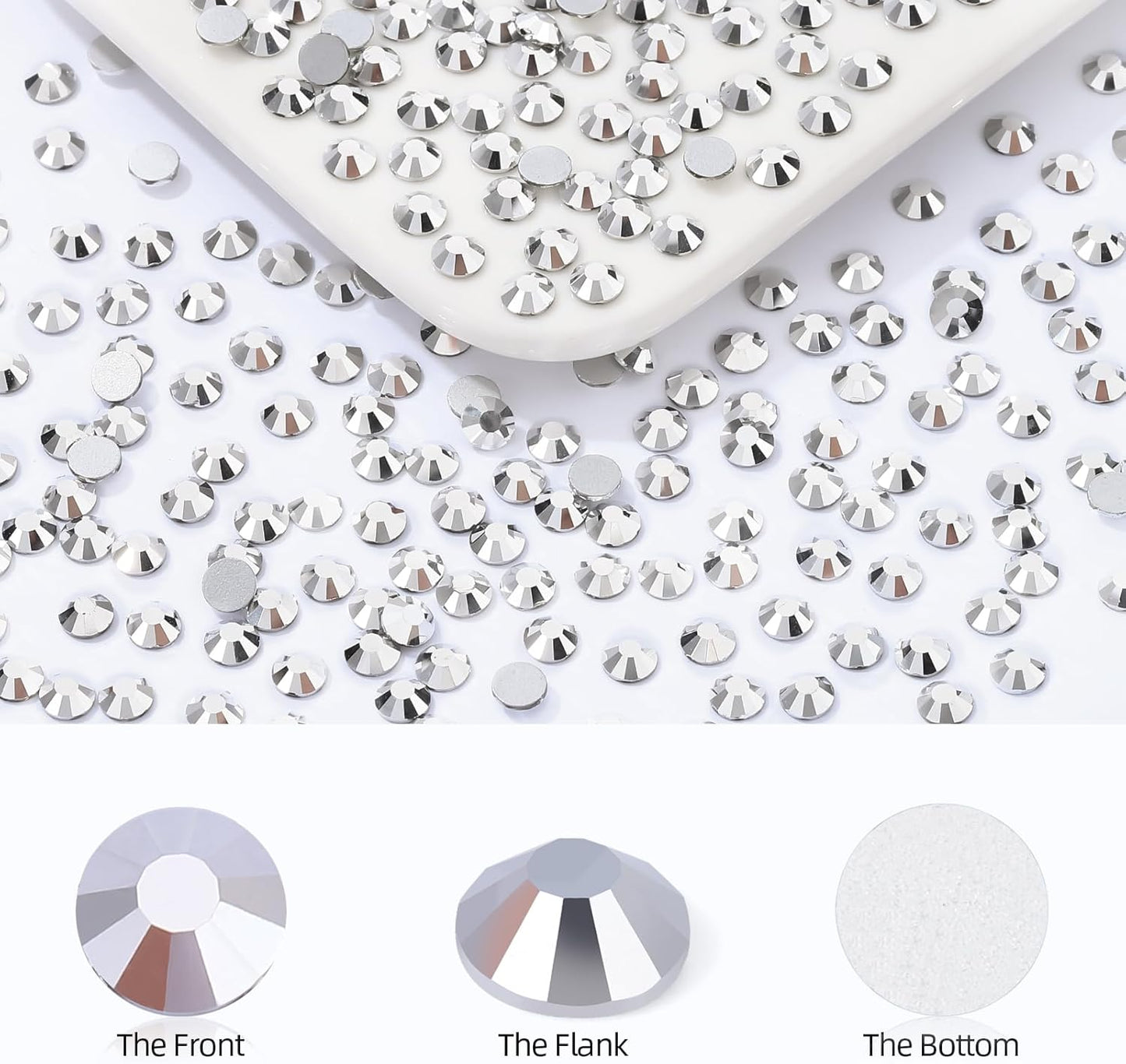 Silver Flatback Rhinestones, Glass Rhinestones for Nail Art and Craft, Glue Fix, Loose Crystal Gemstones(Silver, SS20, 1440pcs, 4.6-4.8mm)