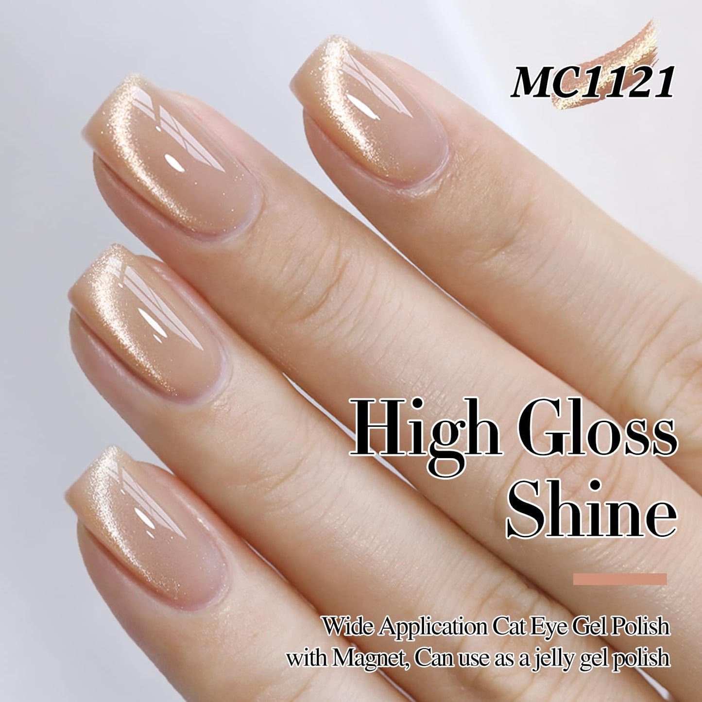 Double Rhythm Cat Eye Gel Polish with Magnet 15ML Ice Glass Holographic Glitter Shimmer Translucent Sheer Color Salon Soak Off Magnetic at Home (Milky Nude-MC1121)