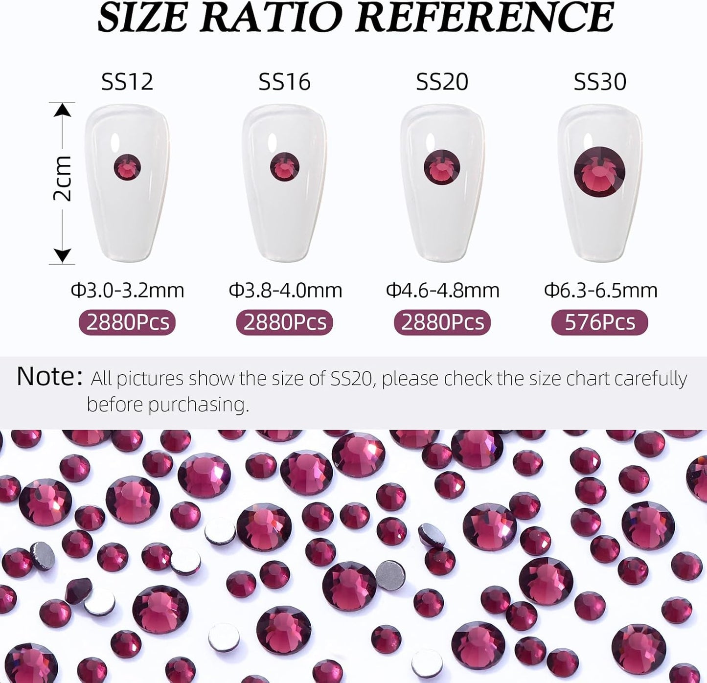 Purple Flatback Rhinestones, Glass Rhinestones for Nail Art and Craft, Glue Fix, Loose Crystal Gemstones(Purple, SS16, 2880pcs, 3.8-4.0mm)