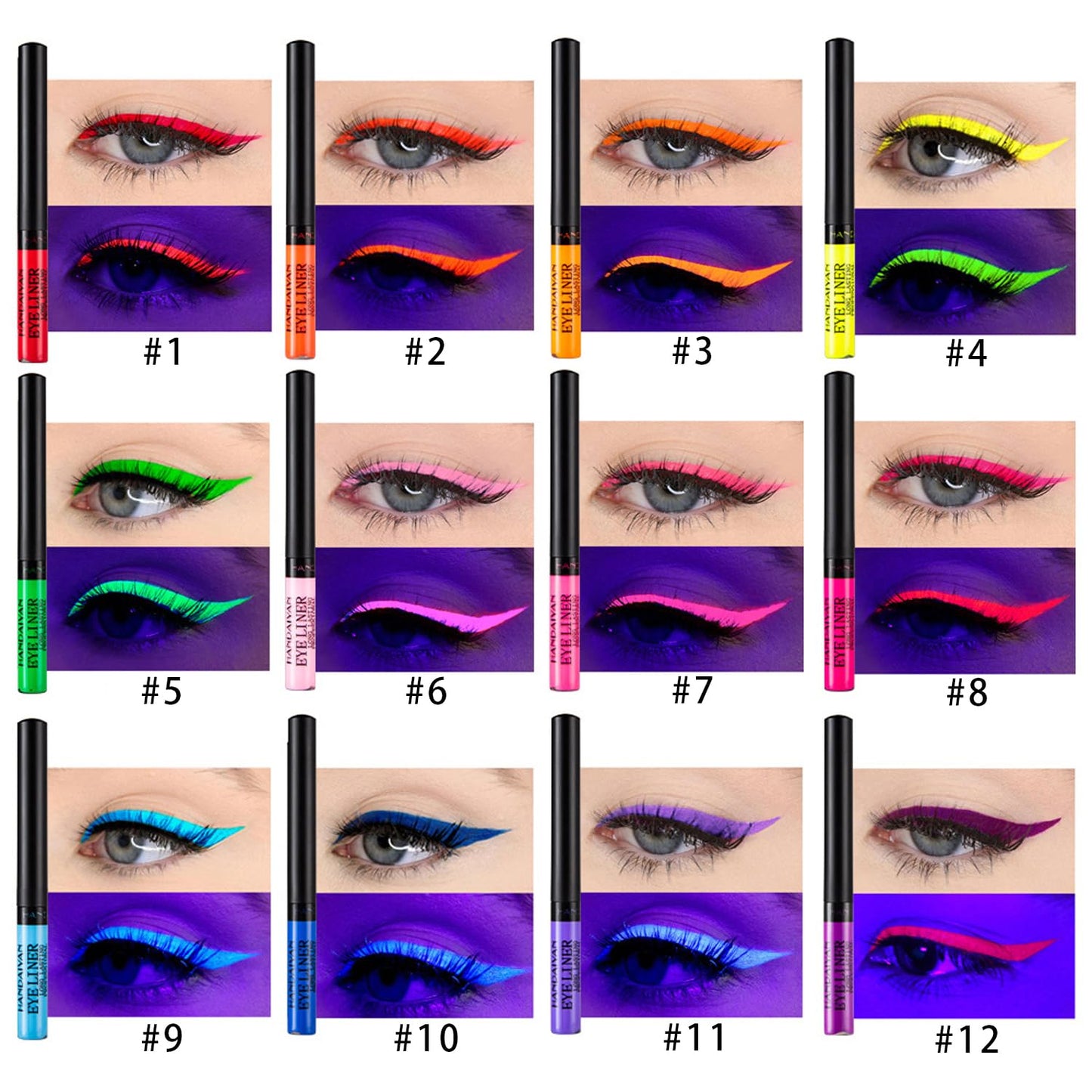 12 Colors Matte Liquid Eyeliner Set UV Glow Rainbow Colorful Neon Eyeliner Pencil Pigmented Waterproof Smudgeproof Long Lasting Gel Eye Liner Eye Makeup Kit for Women