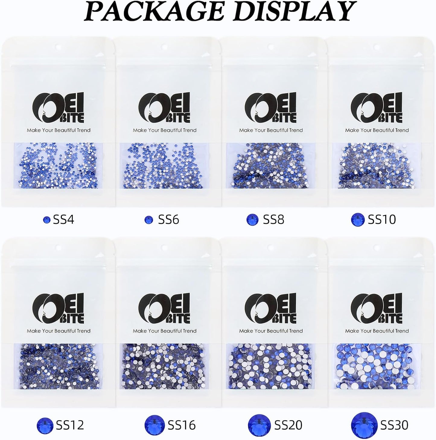 Sapphire Flatback Rhinestones, Glass Rhinestones for Nail Art and Craft, Glue Fix, Loose Crystal Gemstones(Blue, SS12, 1440pcs, 2.9-3.0mm)