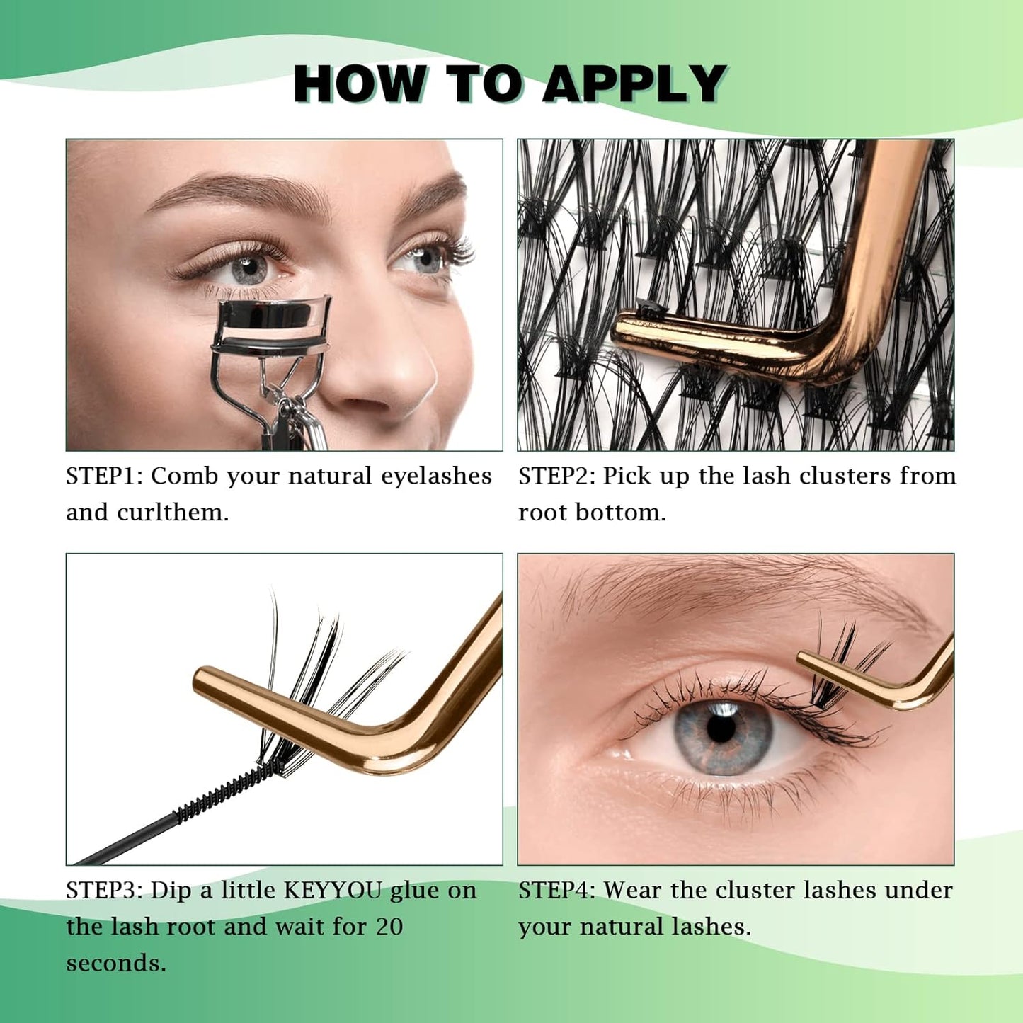 Lash Clusters 300pcs Individual Lashes 30D 0.07D Curl 13mm DIY Eyelash Extension KEYYOU Large Tray Volume Soft&Natural Cluster Lashes(30D-0.07D,13）