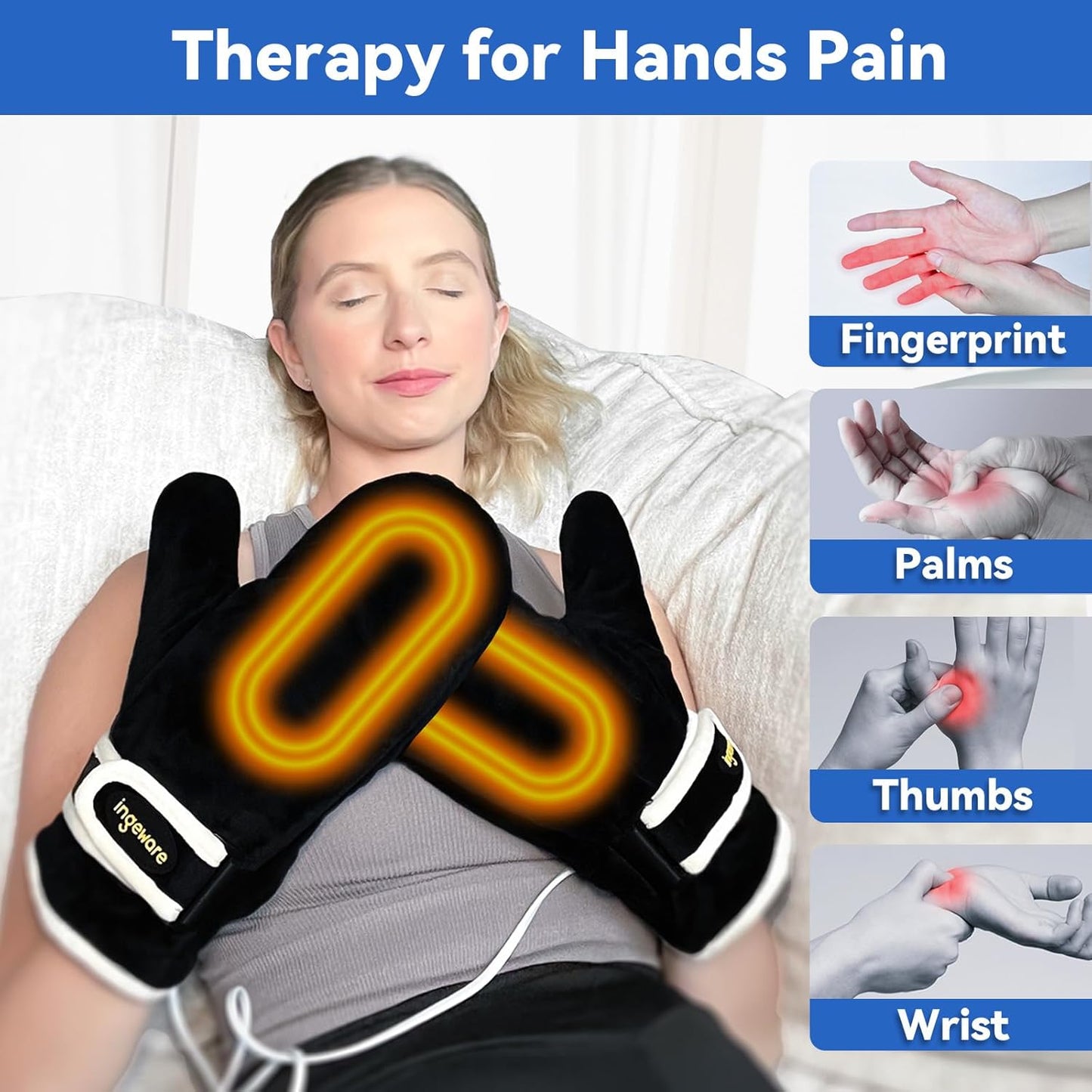 Electric Hand Heating Pad for Women Men, Pain Relief Heated Arthritis Gloves for Hands, Fingers, Heating Mittens with 30-90min Timer, 86-158℉ Adjustable Temperature Shut Off (Hands)