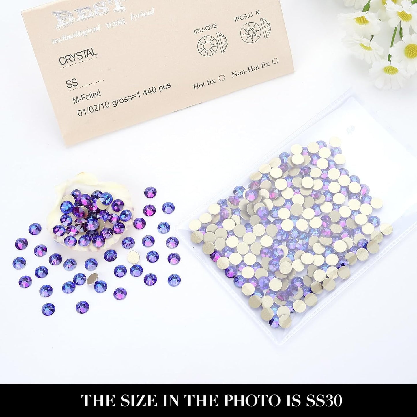 Novani Purple Velvet Rhinestones 288pcs Flat Back Round Rhinestone Style 2088 Sparkly Crystal Gemstones for Nail Art and Crafting SS30,6.4-6.6mm