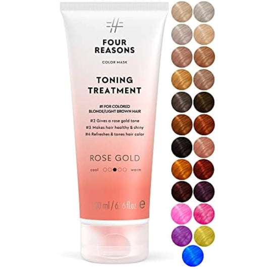 Four Reasons Color Mask - Rose Gold - (19 Colors) Toning Treatment, Color Depositing Conditioner, Tone & Enhance Color-Treated Hair - Semi Permanent Hair Dye, Vegan and Cruelty-Free, 6.76 fl oz