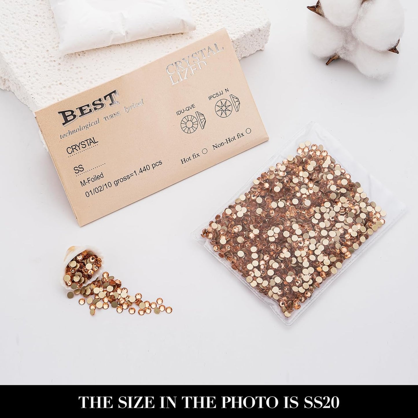 Novani Champagne Rhinestones 1440pcs Flat Back Round Rhinestone Style 2088 Sparkly Crystal Gemstones for Nail Art and Crafting SS20,4.6-4.8mm