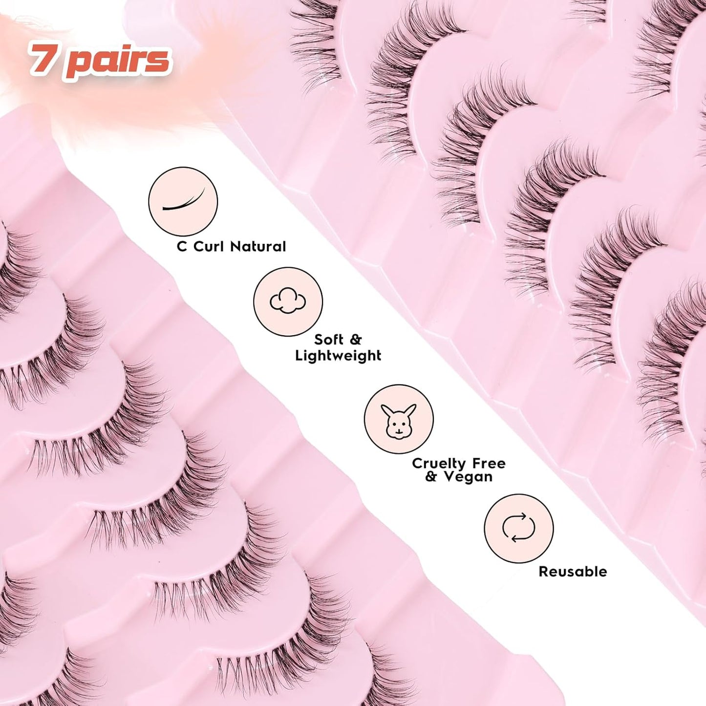 Eyelashes Natural False Lashes 14mm Eye Lashes with Thin Band 3D Volume Fake Eyelashes C Curl Wispy Lashes Natural Look 7 Pair