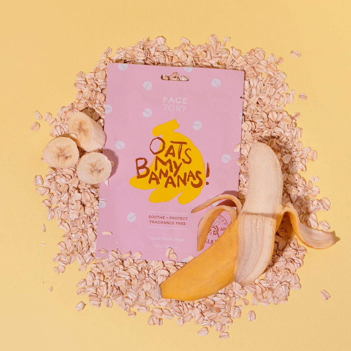FACETORY K Beauty Face Mask Skin Care - OATS MY BANANAS CALMING Sheet Mask with Oat Extract | Milky Essence Soothes & Moisturizes (5 Pack)