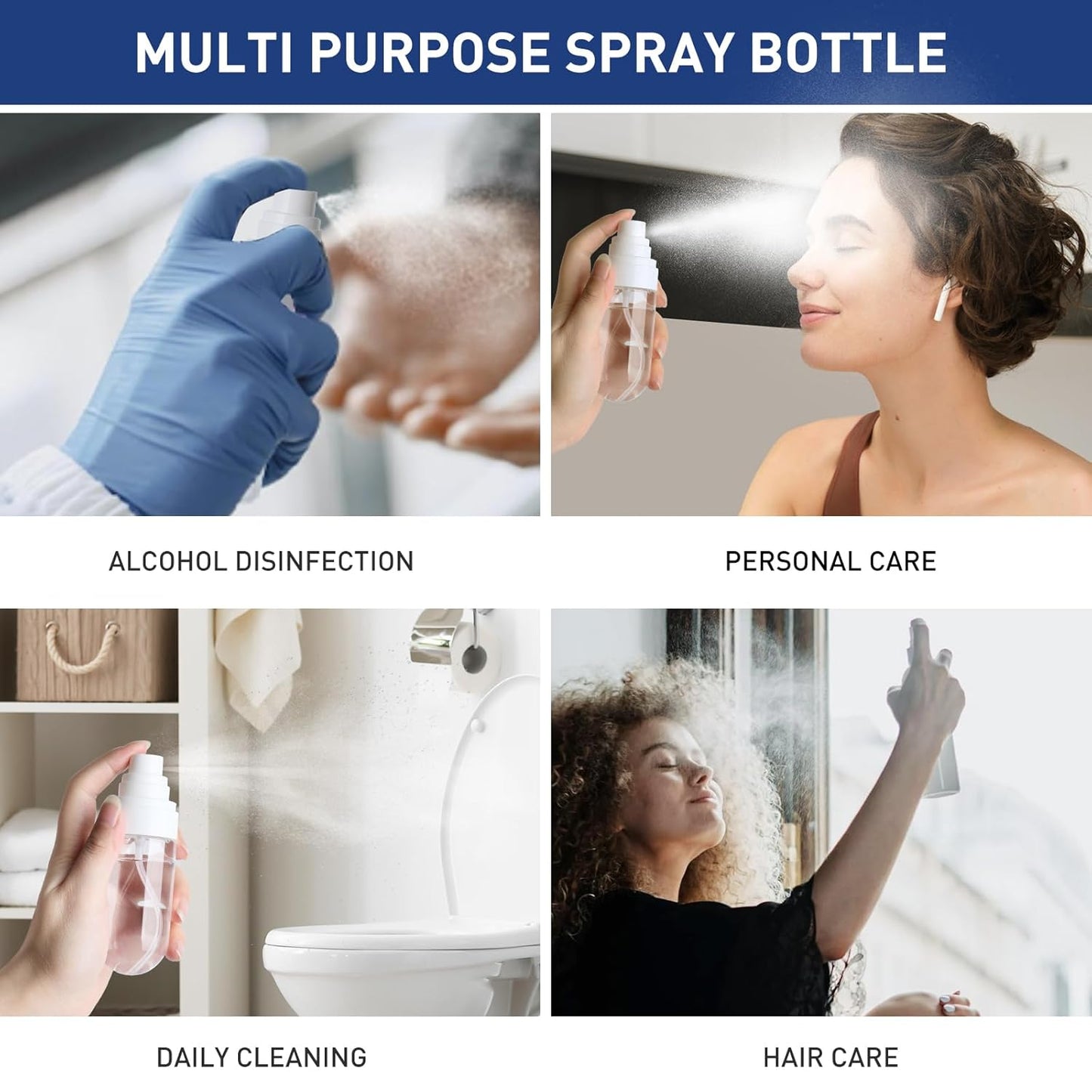 TANSHINE Small Spray Bottles Travel Size 2oz/50ml,Fine Mist Empty Spray Bottle,Reusable Portable Sprayer,Plastic Travel Mini Spray Bottle for Face,Hair Mist,Perfume,Toners,Cleaning,4 Color,4 Pack