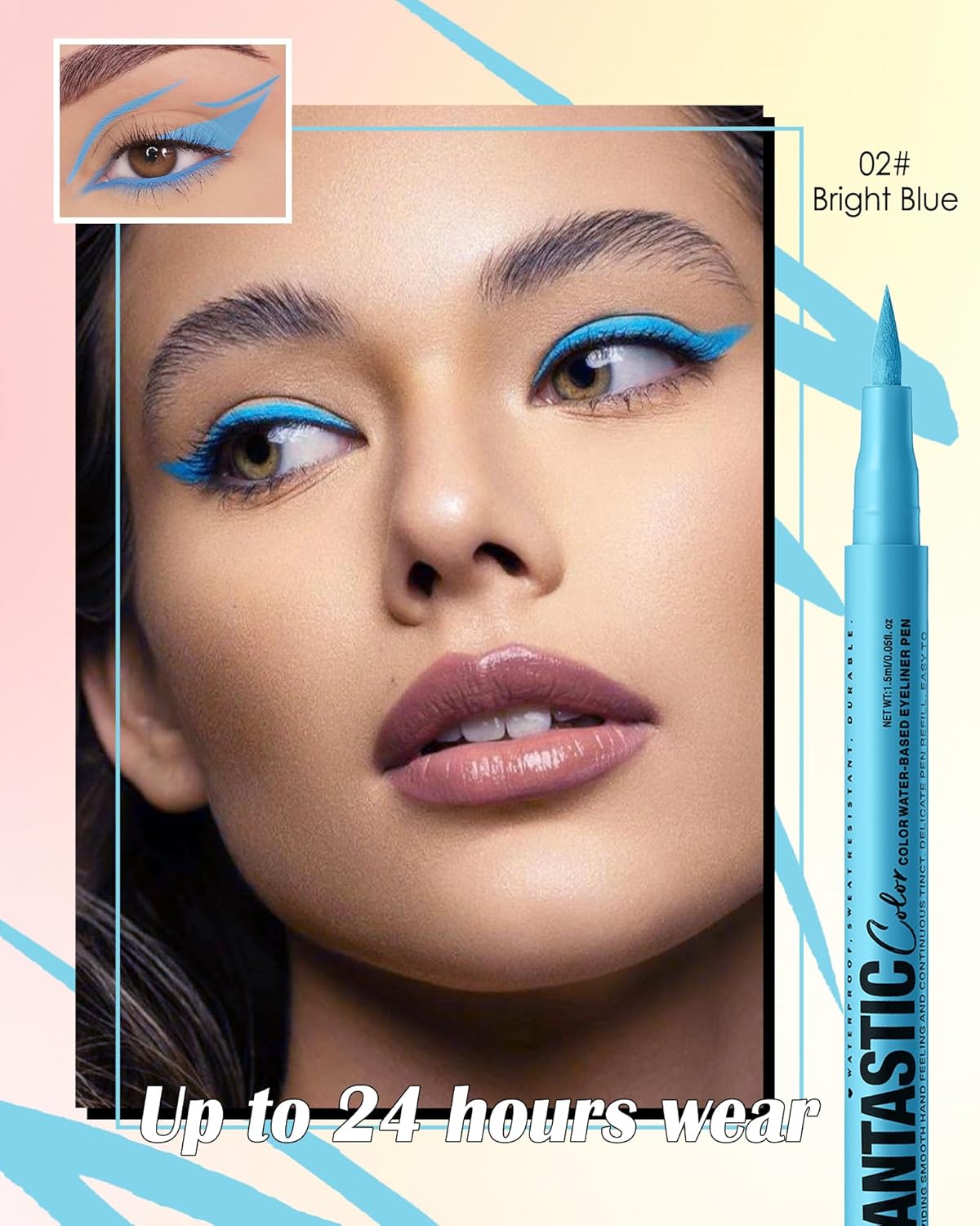 Bright Blue Matte Liquid Eyeliner Pencil, Colorful High Pigmented Waterline Eye liner Waterproof Pen, Colored Smudgeproof Long Lasting Eyeliner Pen Christmas Party Festival Makeup Gift for Women-02
