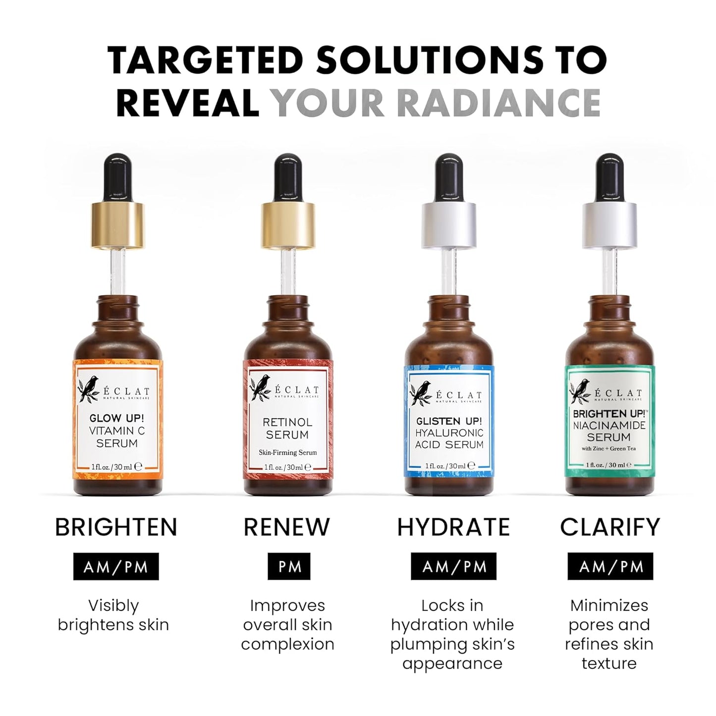 Eclat Skincare Hyaluronic Acid Serum for Face – 2.5% Hyaluronic Acid + 3% B5, Vitamin C & E - Hydrating Anti Aging & Anti Wrinkle Face Serum - Moisturizing & Plumping Formula for Smooth Skin 1 fl oz