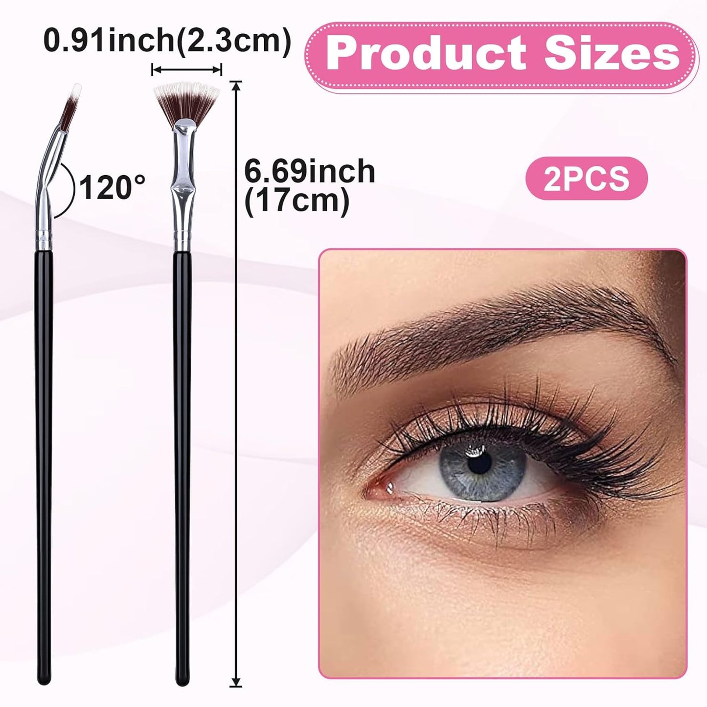 PAGOW 2pcs Folding Angle Scalloped Lash Brush, Eyelash Comb Separator Makeup Tool, Multifunctional Mascara Fan Brush with Soft Bristles for Upper Lower Eye Lash (Brown Bristles)