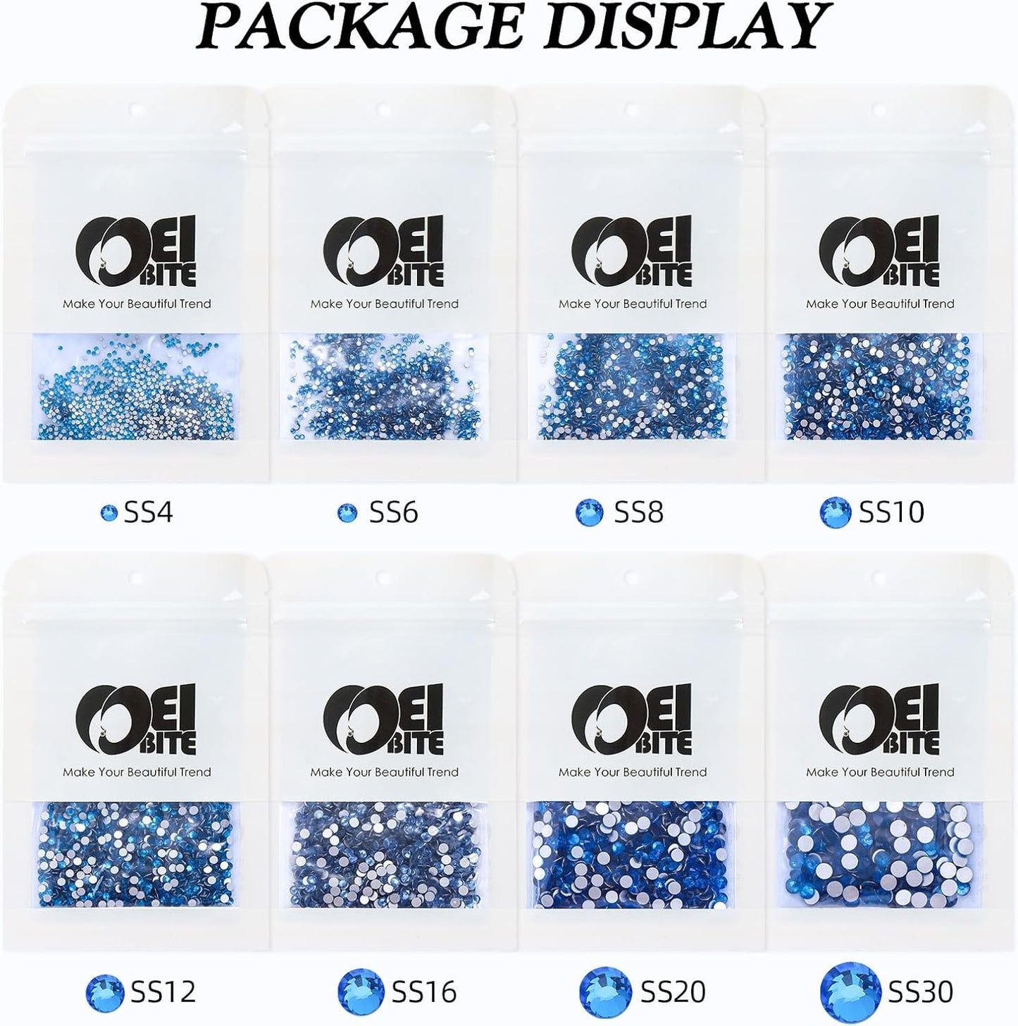 Capri Blue Flatback Rhinestones, Glass Rhinestones for Nail Art and Craft, Glue Fix, Loose Crystal Gemstones(Capri Blue, SS10, 1440pcs, 2.7-2.8mm)