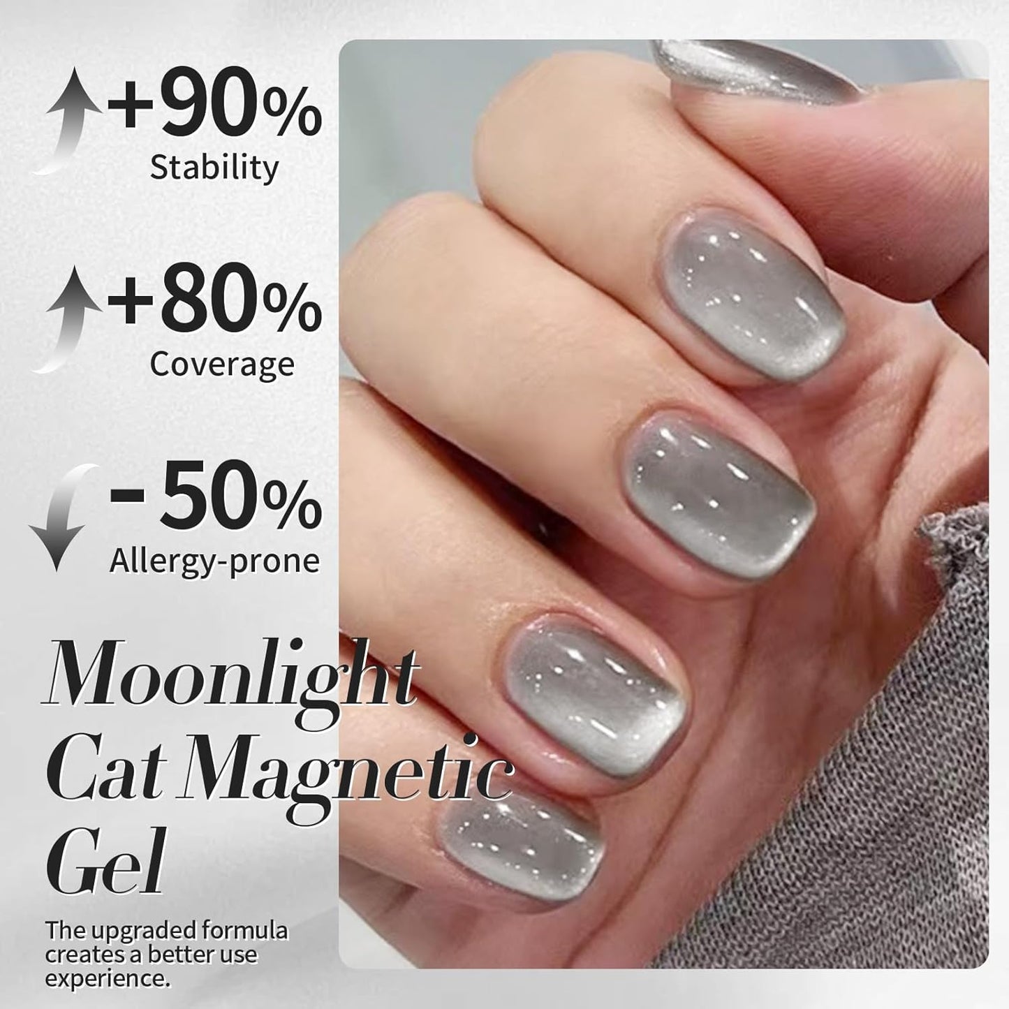 Born Pretty Cat Magnetic Eye Gel Nail Polish, Gray Moonlight Cat Magnetic Gel, Glass Shiny Effect Gray Soak Off Nail Art Salon Manicure Home Gift 15ml