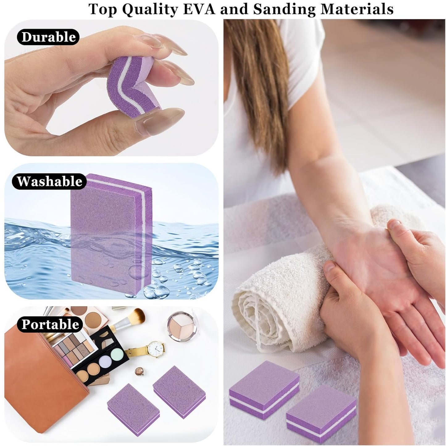102pcs Toe Separators Set - Premium Pedicure Tool Super Soft Pedicure Toe Separator- Mini Nail Buffer Block File 80/100 Grit 2 Sided, Purple