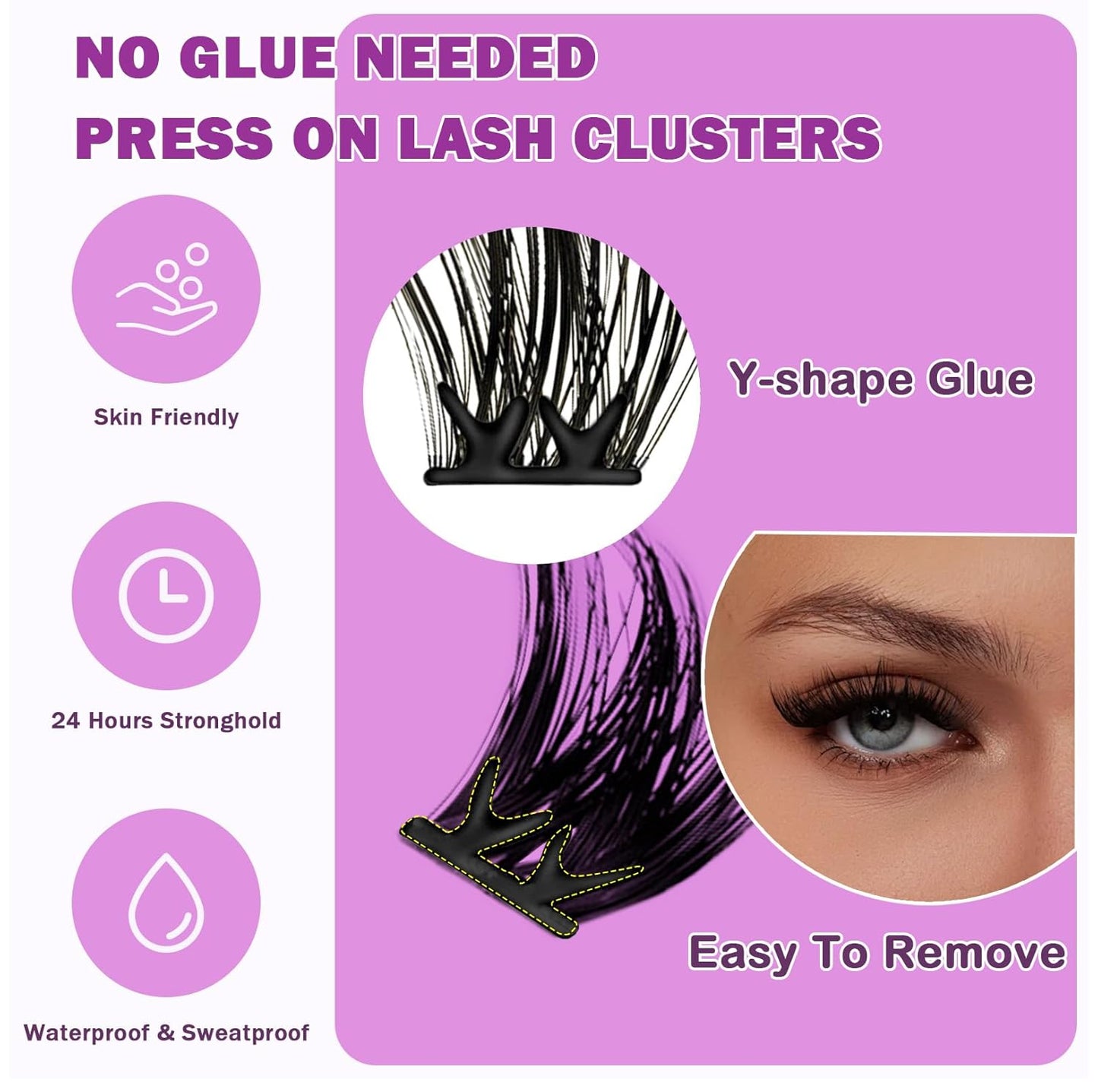 Self Adhesive Eyelashes Kit 80Pcs D Curl Press on Lashes Reusable Self Adhesive Lashes No Glue No Remover Needed DIY Lash Extension Kit with Tweezers for Beginners(10-16mm)