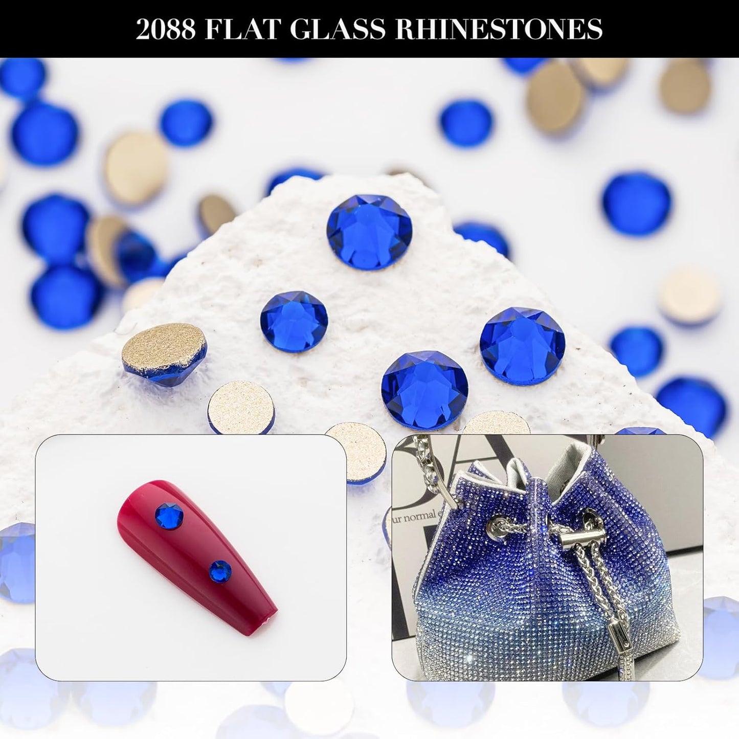 Novani Sapphire/Royal Blue Rhinestones 1440pcs Flat Back Round Rhinestone Style 2088 Sparkly Crystal Gemstones for Nail Art and Crafting SS16,3.8-4.0mm