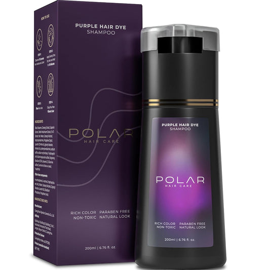 Polar Haircare - Hair Dye Shampoo for Gray Hair for Women & Men (Purple) Natural Hair Dye Kit - Semi Permanent Hair Dye Shampoo - Vegan Hair Dye (Polar Hair Care USA) 6.76 Fl Oz