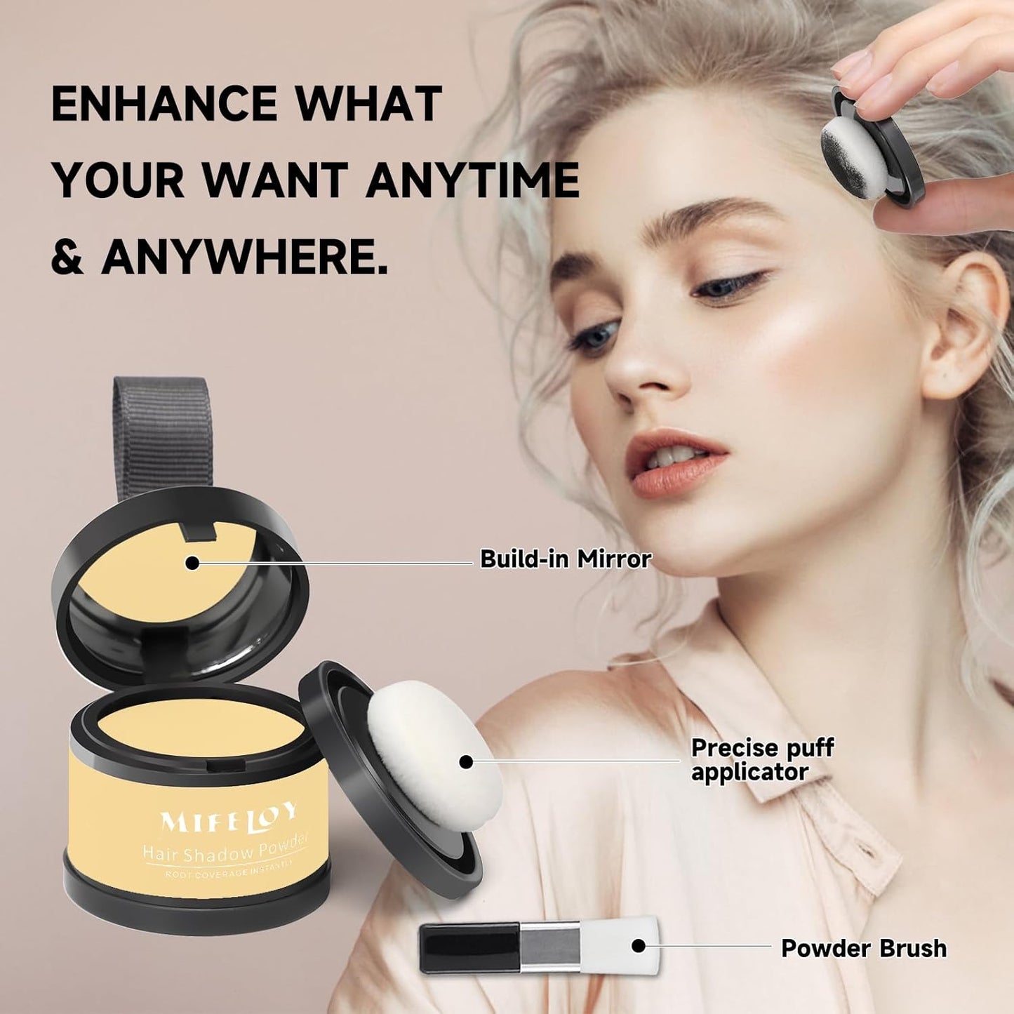 2 Pack Root Touch Up Shadow Powder, Gray Hair Cover Up, Women Color Root Coverage Powder for Thinning Grey Hairline, Men Instantly Concealer Hair Loss Beard Line Eyebrow, Light Blonde