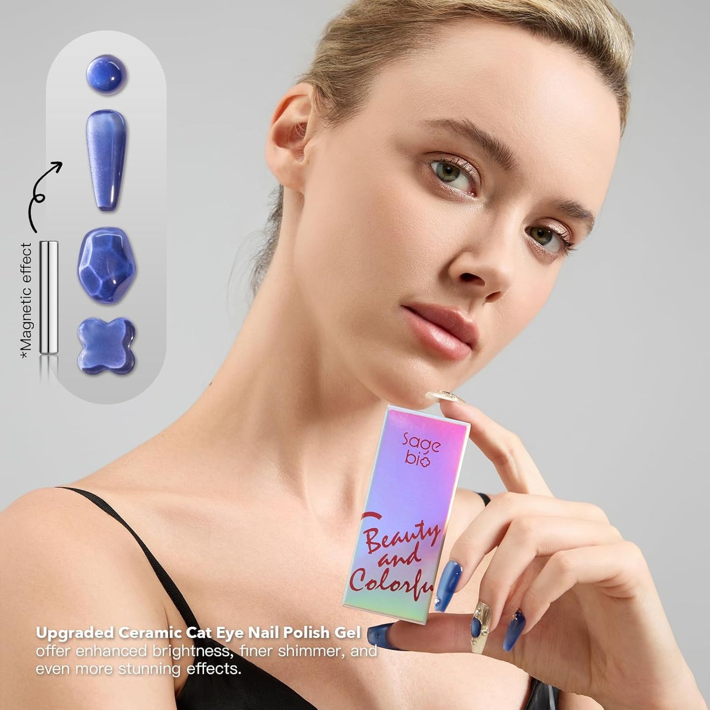 High-Density Cat Eye Gel Nail Polish with Magnet Stick, 15ml Dopamine Color Palette, Magnetic Effect Gel for DIY Manicure, Multiple Color Options - Cobalt Glimmer