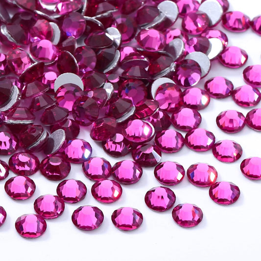 Fuchsia Flatback Rhinestones, Glass Rhinestones for Nail Art and Craft, Glue Fix, Loose Crystal Gemstones(Fuchsia, SS30, 288pcs, 6.4-6.6mm)