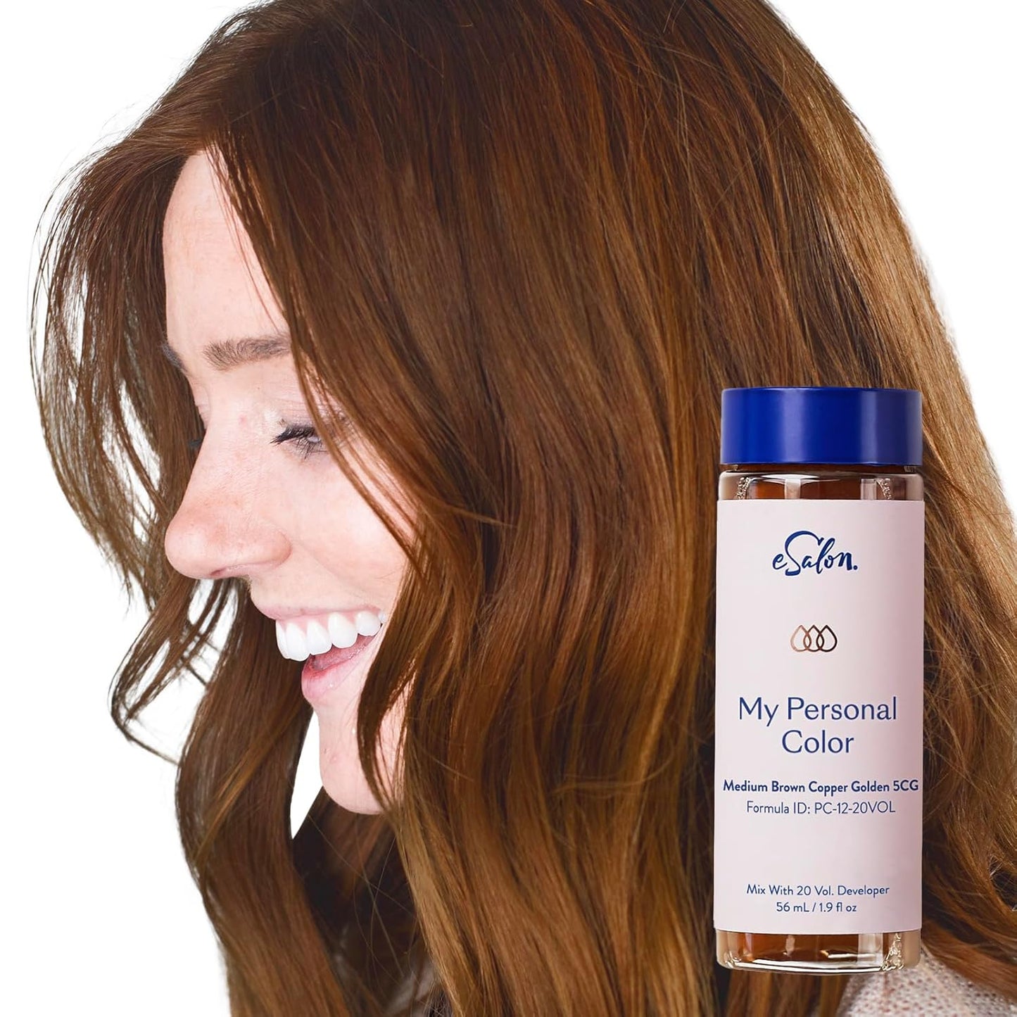 eSalon Permanent Hair Color & Hair Dye Kit - Medium Brown Copper Golden - Professional-Grade Personal Colorist for All Hair Types, Up To 100% Gray Coverage - Ammonia-Free