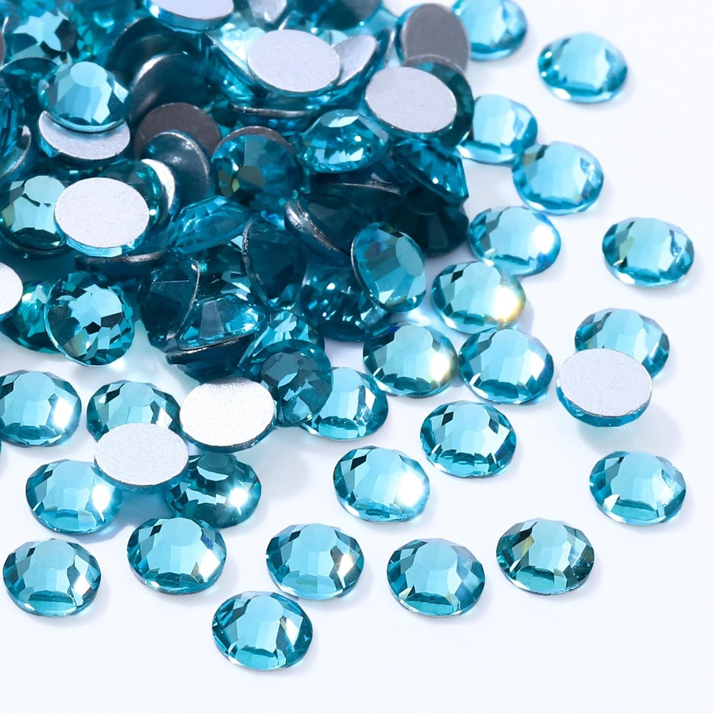 Malachite Blue Flatback Rhinestones, Glass Rhinestones for Nail Art and Craft, Glue Fix, Loose Crystal Gemstones(Malachite Blue, SS30, 288pcs, 6.4-6.6mm)