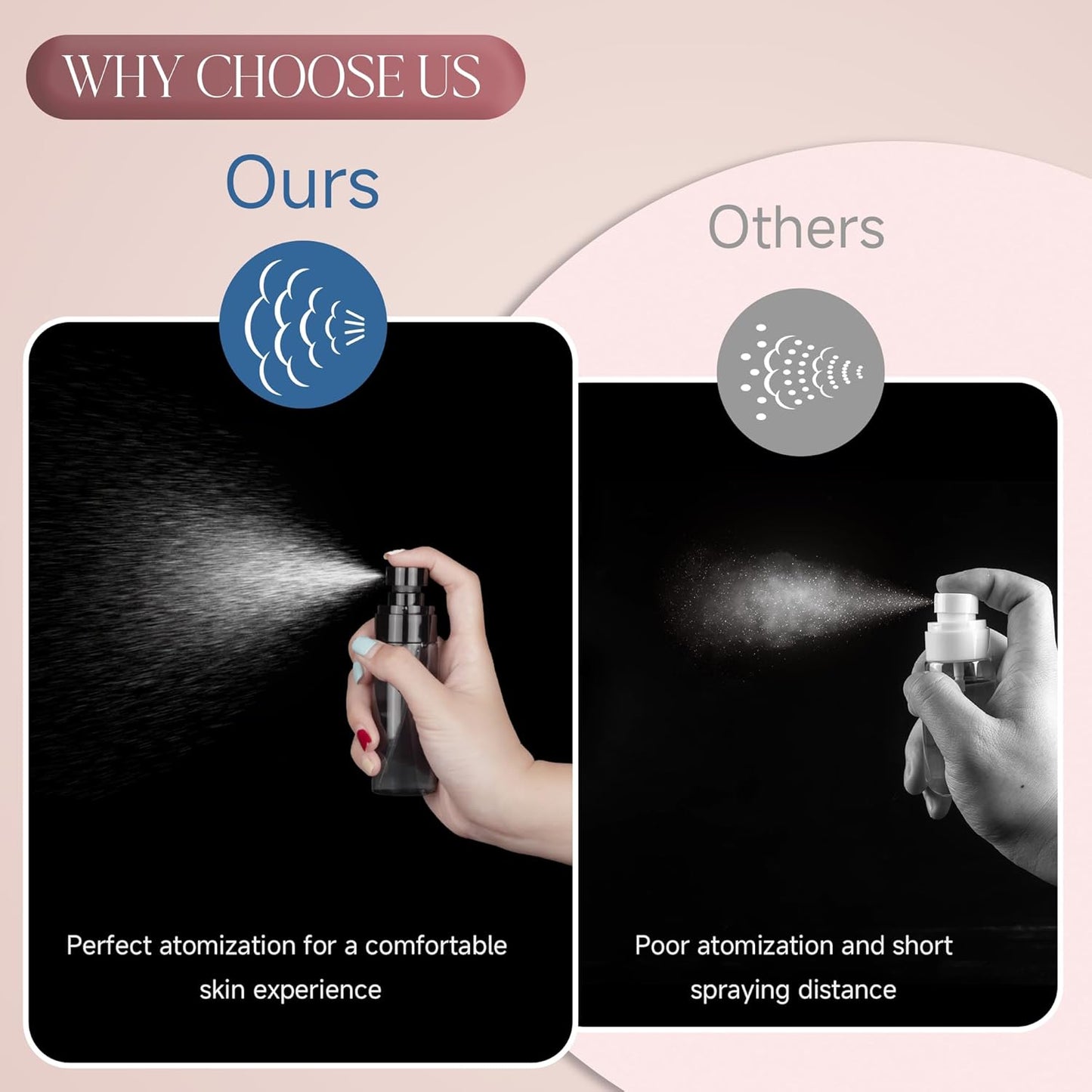 3Pack Small Spray Bottles, 2oz Black Plastic Fine Mist Mini Mister Bottles for Hair, Cleaning, Salons, Planting, Skin Care