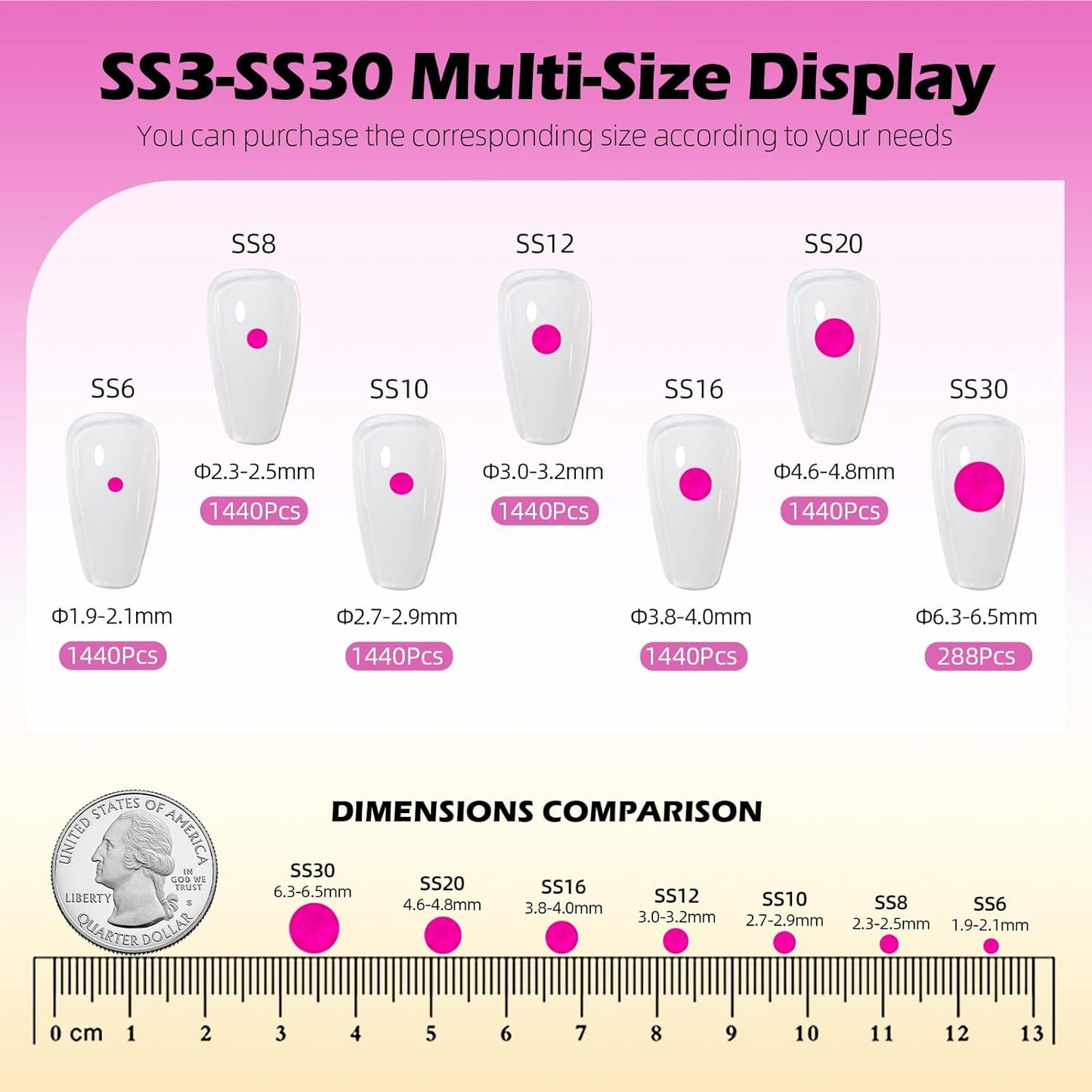 Neon Rose Flatback Rhinestones, Glass Rhinestones for Nail Art and Craft, Glue Fix, Loose Crystal Gemstones(Neon Rose, SS30, 288pcs, 6.4-6.6mm)