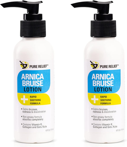 Arnica Bruise Relief Lotion for Bruising, Swelling, & Discoloration On Skin, Natural Skin Care Arnica Bruise Homeopathic Topical Bruise Cream W/Aloe Vera & Collagen, 4 Fl Oz (Pack of 2)