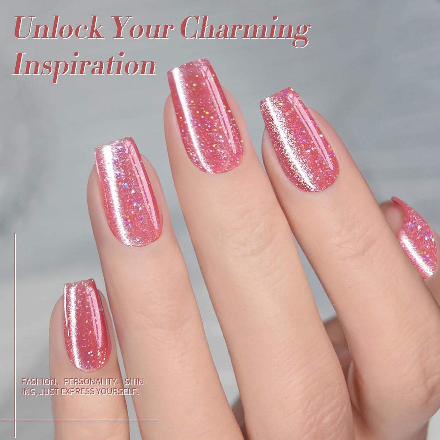 BORN PRETTY Cat Magnetic Eye Gel Nail Polish,Peach Blossom Glitter Cat Magnetic Gel Nail Polish Magnetic Nail Polish for Nail Art Manicure Salon DIY at Home 15ML