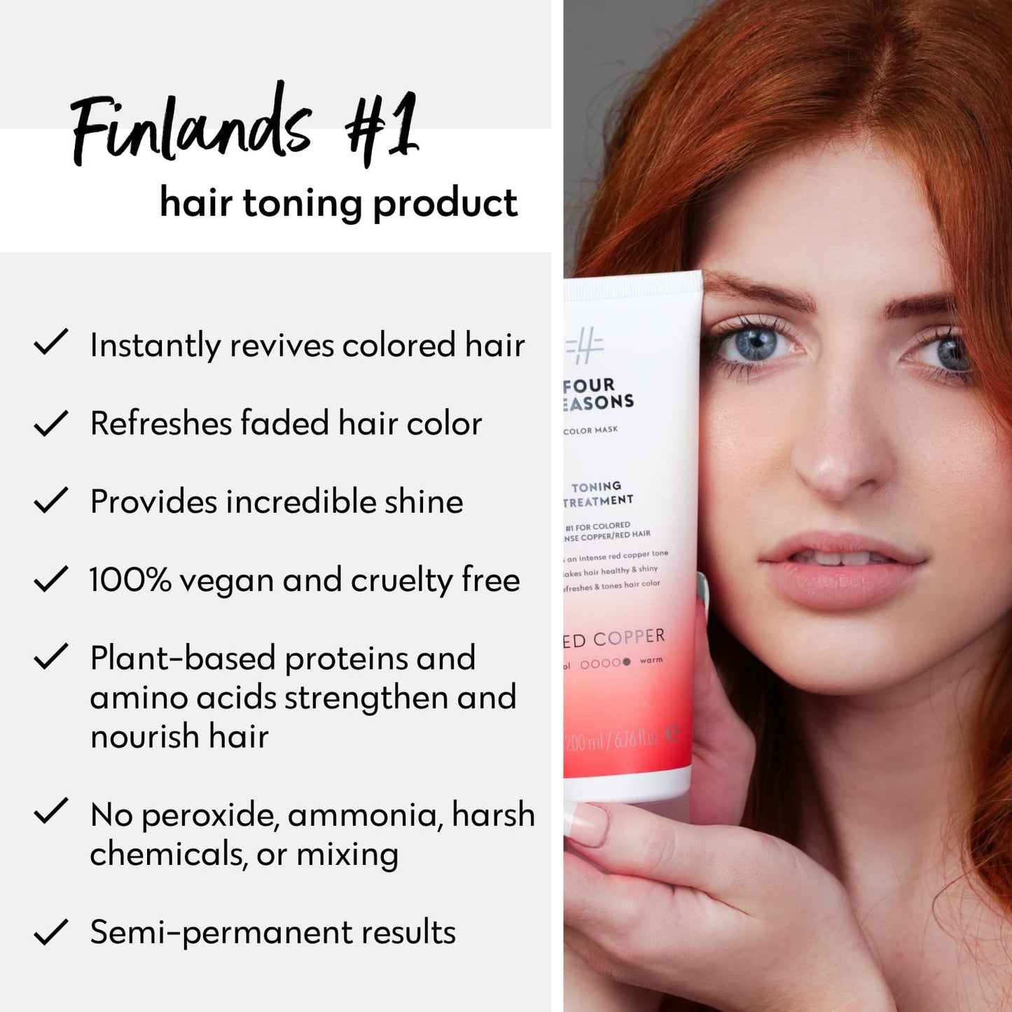 Four Reasons Color Mask - Red Copper - (27 Colors) Toning Treatment, Color Depositing Conditioner, Tone & Enhance Color-Treated Hair - Semi Permanent Hair Dye, Vegan and Cruelty-Free, 6.76 fl oz