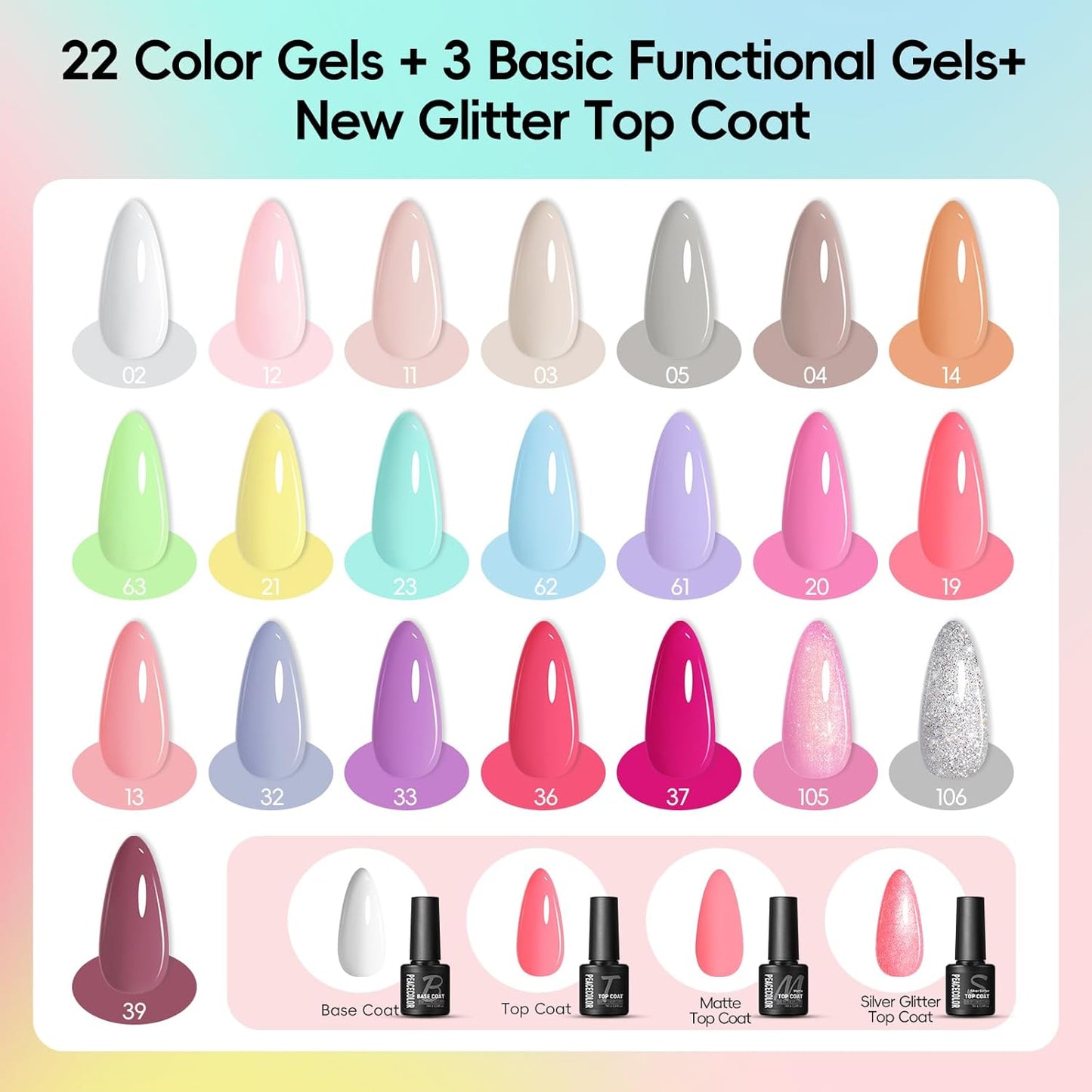 Peacecolor Gel Polish Kit with U V Light, 22 Colors Milky White Pink Blue Rose Red Glitter All Seasons Gel Nail Kit with Top Base Coat Nails Art Home Manicure DIY
