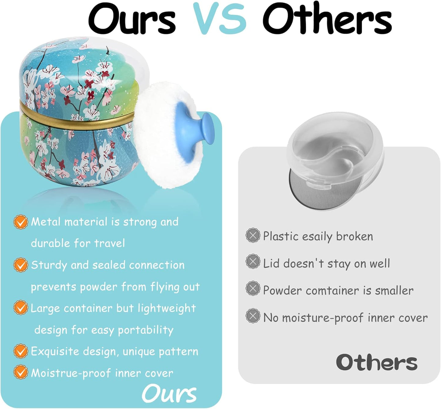 WEMEGA Body Powder Case with Powder Puff Powder Container Tea Box for Baby and Women Powder Puff and Powder Case for Travel (Spring1)